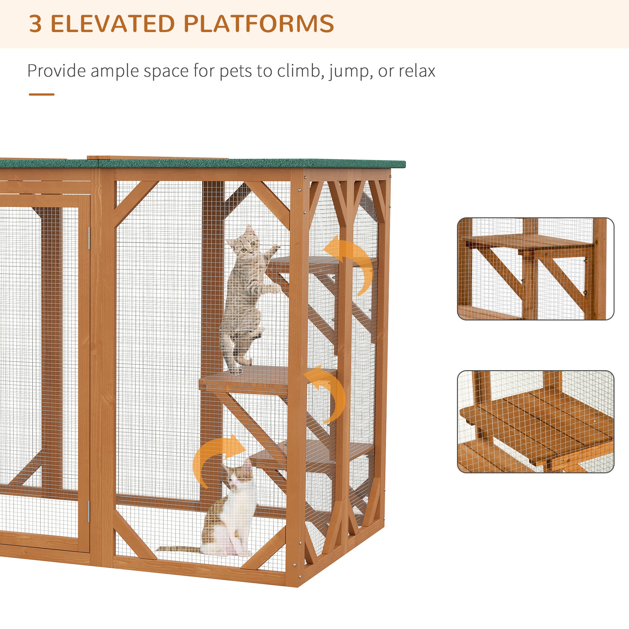 Cat Cage Indoor Catio Outdoor Cat Enclosure Pet House Small Animal Hutch for Rabbit, Kitten, Crate Kennel with Waterproof Roof, Multi-Level Platforms, Lock, Orange Outdoor Cat Enclosures at Gallery Canada