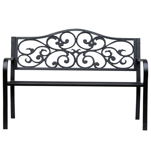 Garden Bench Outdoor Loveseat with Vintage Floral Pattern Cast Metal, 50