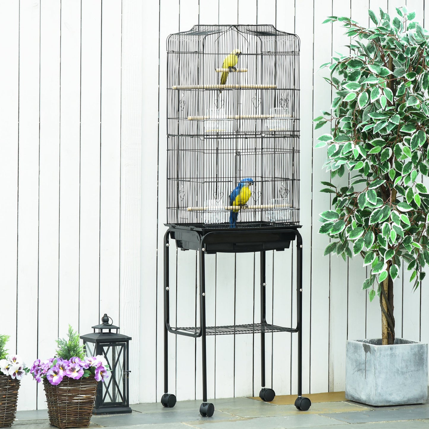 62" Rolling Bird Cage Cockatoo House Play Top Finch Pet Supply with Storage Shelf, Wheels - Black Bird Cages   at Gallery Canada