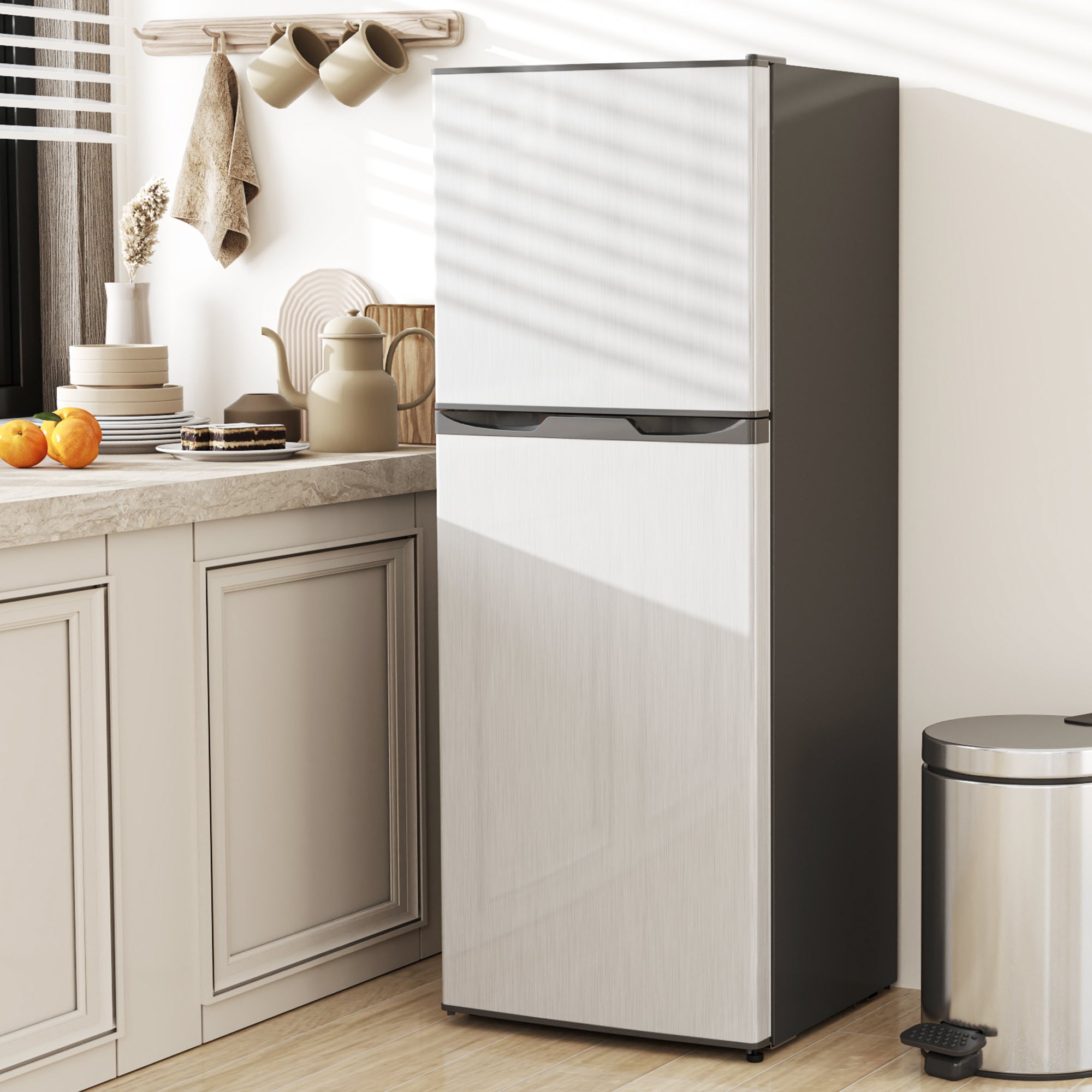 Double Door Mini Fridge with Freezer, 4.6 Cu.Ft Small Refrigerator with Thermostat, Shelves, Reversible Door, Silver Small Kitchen Appliances at Gallery Canada