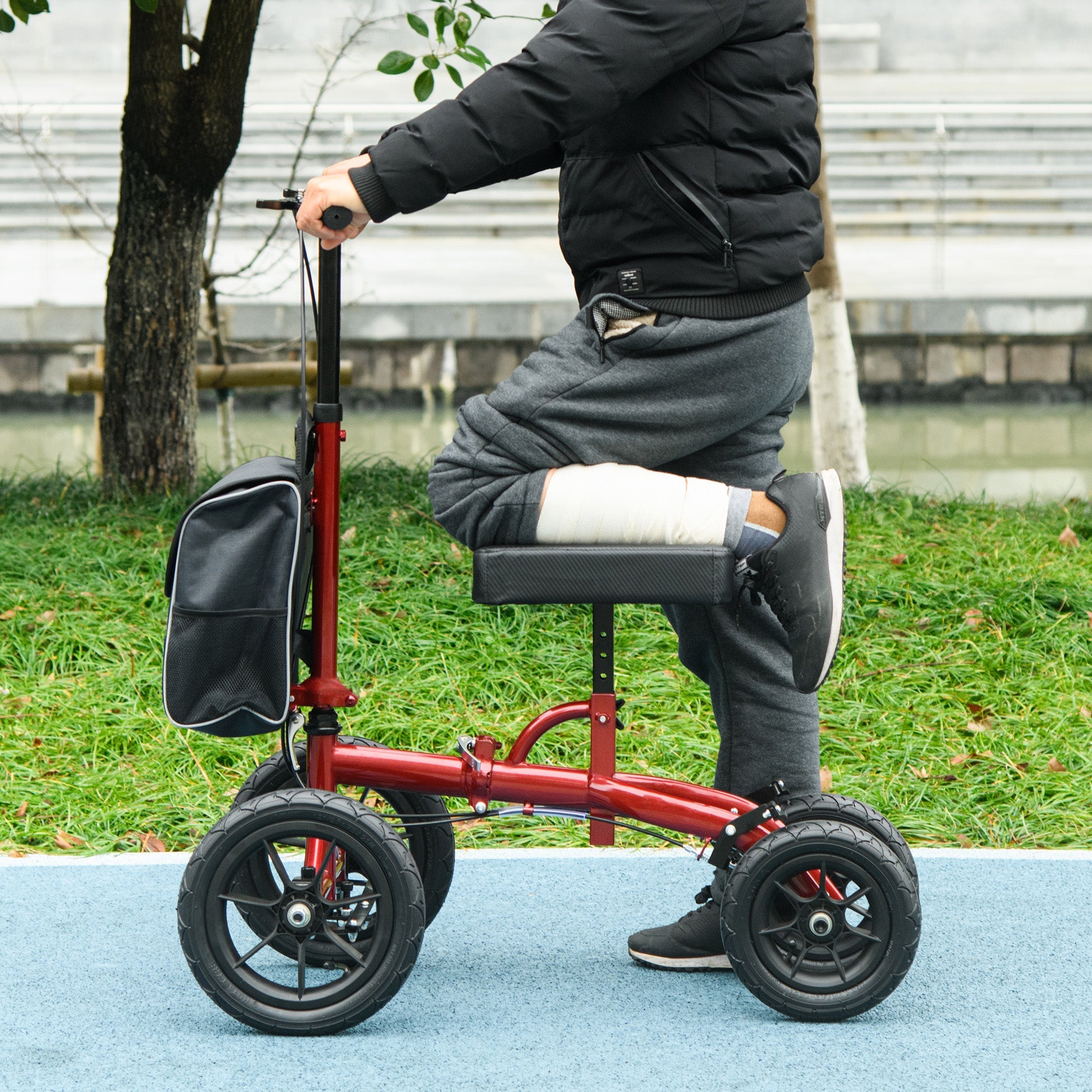 Adjustable Steerable Knee Walker, Foldable Knee Scooter with Rubber Wheels, Dual Brake, Crutch Alternative, Red Knee Walker & Wheelchair Ramps   at Gallery Canada