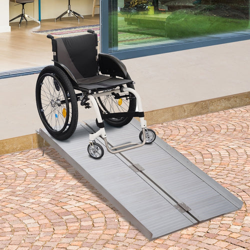 4ft Textured Aluminum Folding Wheelchair Ramp, Portable Threshold Ramp, for Scooter Steps Home Stairs Doorways
