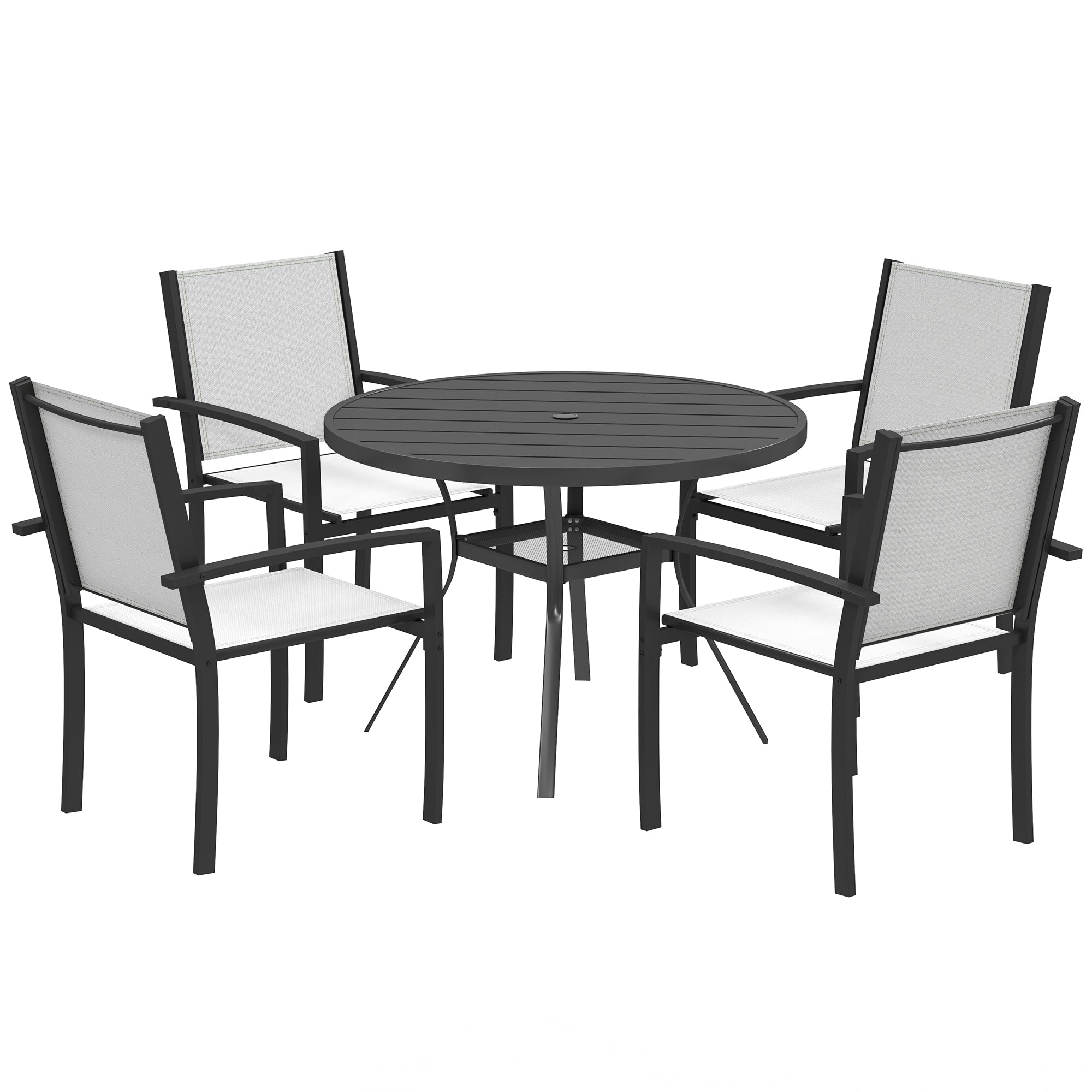 5 Piece Outdoor Dining Set with Round Table and 4 Stackable Chairs, for Backyard, Lawn, Deck, Balcony, Pool Side Outdoor Dining Sets at Gallery Canada
