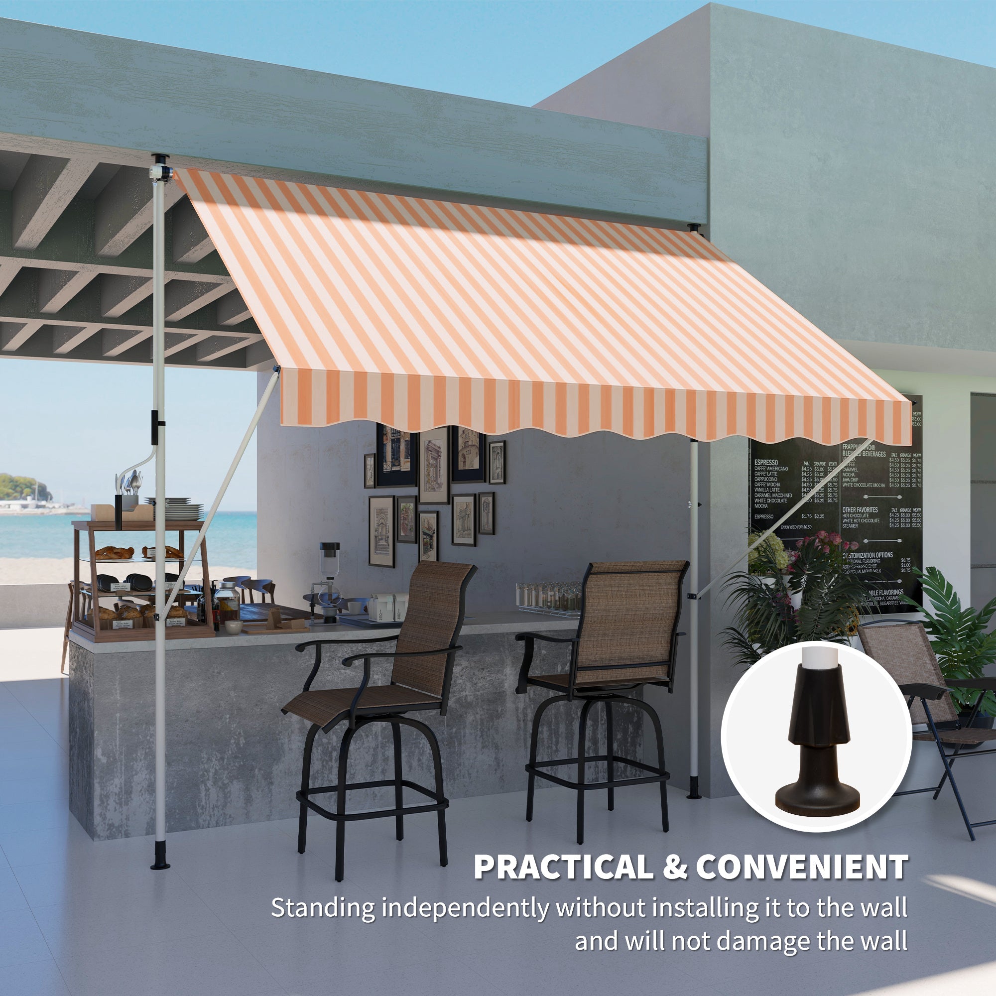 10x5ft Manual Retractable Awning, Patio Sun Shade Canopy Shelter with 5.6-9.2ft Support Pole, Water Resistant UV Protector, for Window, Door, Porch, Deck, Yellow Door Awnings at Gallery Canada