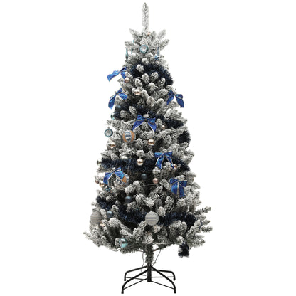 6ft Prelit Artificial Christmas Tree with Blue Ornaments, Flocked Christmas Tree with LED Lights for Home Office Pre Lit Christmas Trees   at Gallery Canada