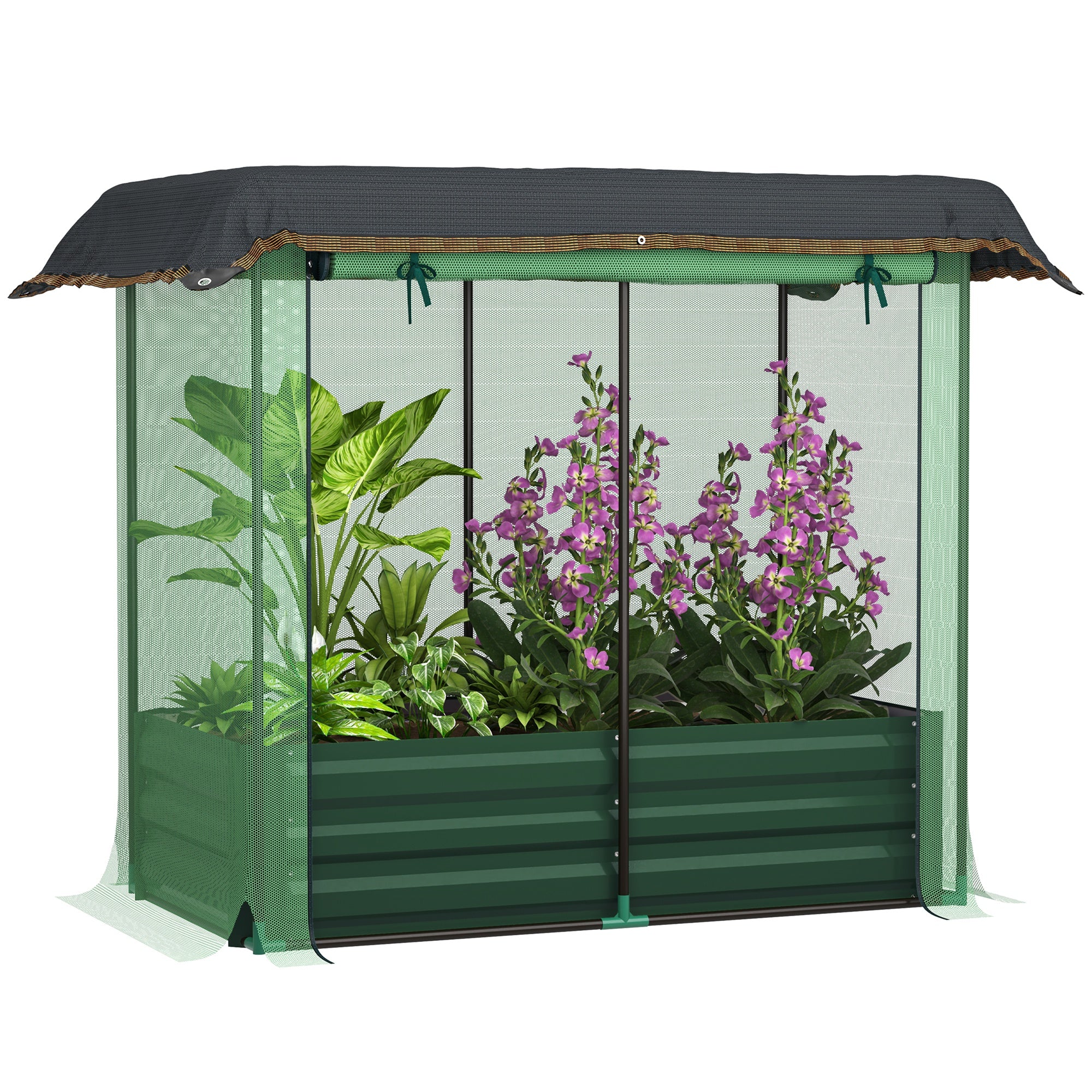 Galvanized Steel Planter Box with Crop Cage and Shade Cloth, Raised Garden Bed for Flowers, Vegs and Herbs, Green Raised Garden Beds at Gallery Canada