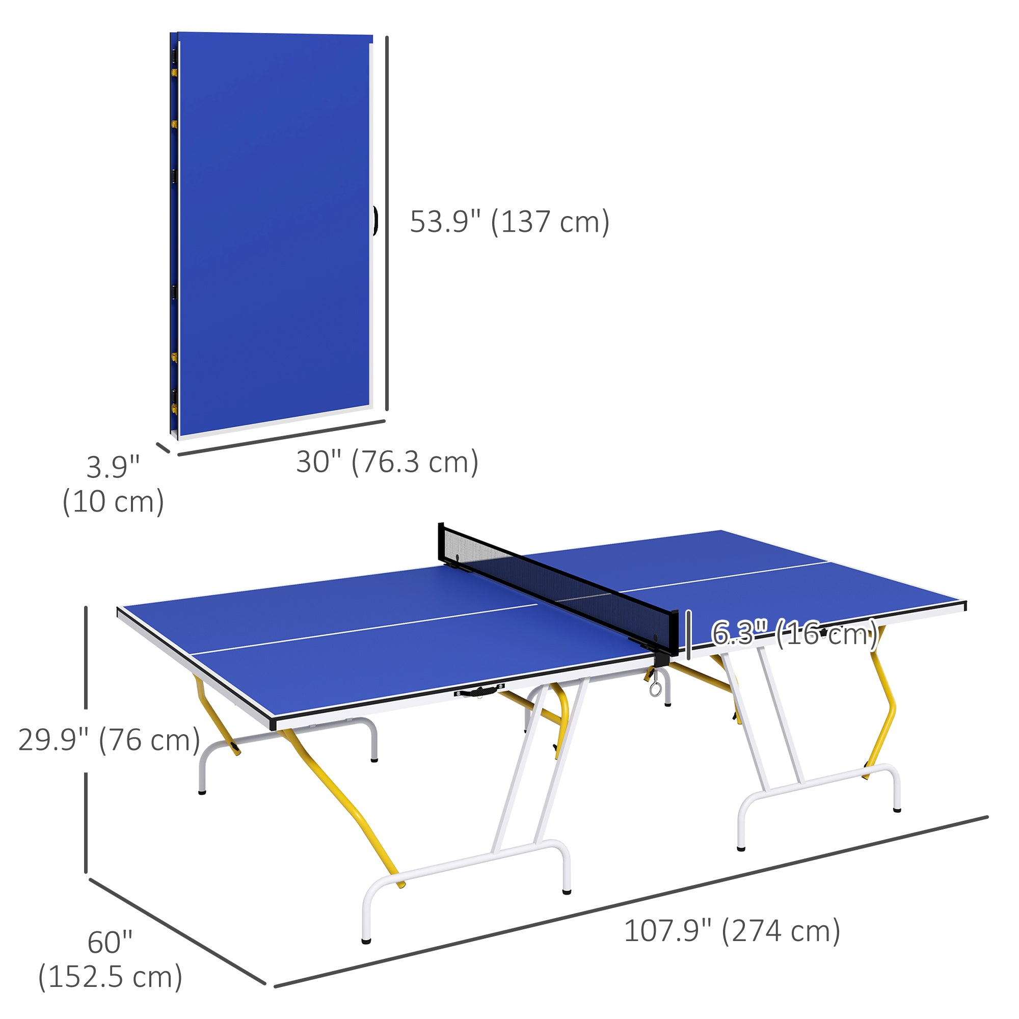 9' x 5' Full Size Table Tennis Table, Folding Ping Pong Table with Paddles and Balls, Blue Game Tables at Gallery Canada