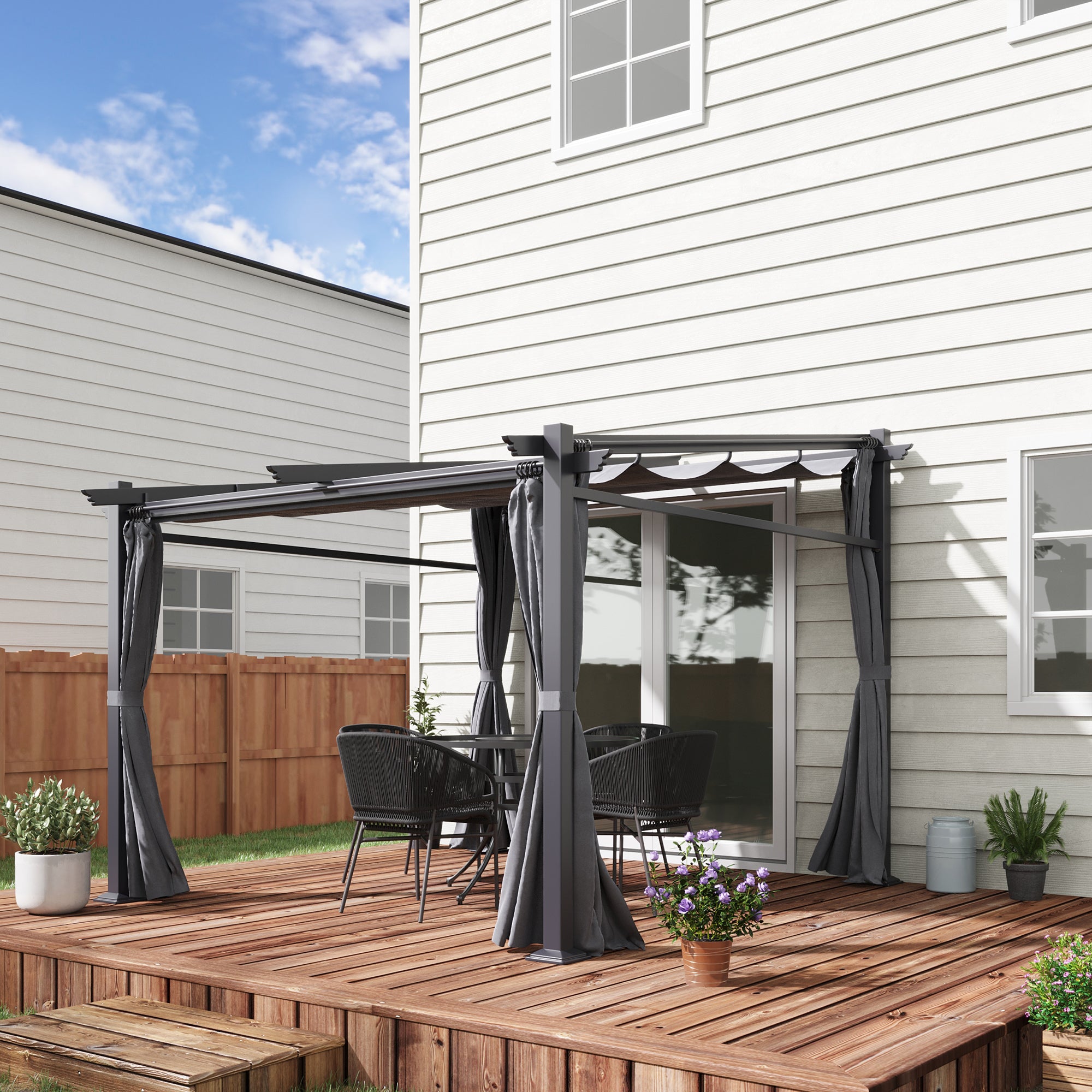 Metal Pergola with Sliding Roof Canopy, Retractable Pergola Canopy, 10' x 10', Dark Grey Pergolas at Gallery Canada