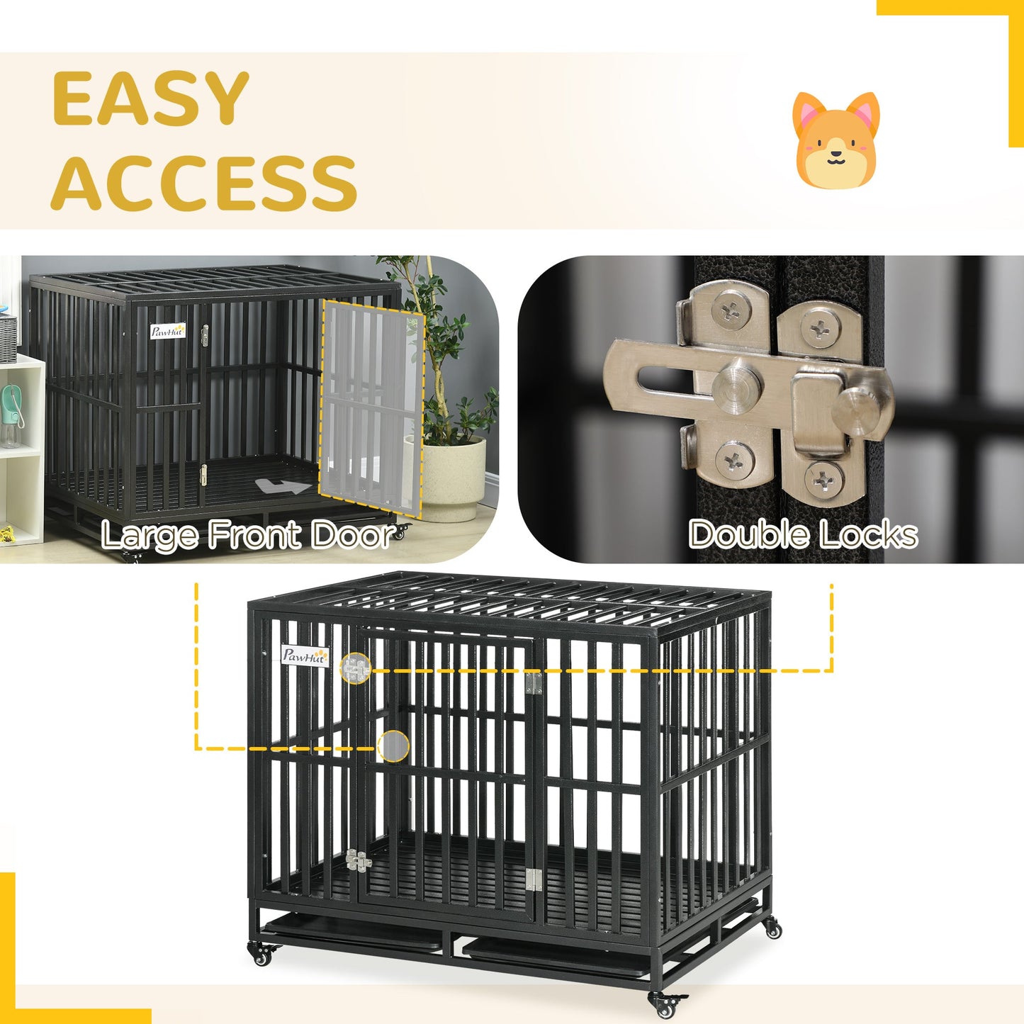 45" Heavy Duty Steel Dog Crate Kennel Pet Cage with Wheels for Convenient Access Anti-Pinching Floor, Black Houses, Kennels & Pens   at Gallery Canada