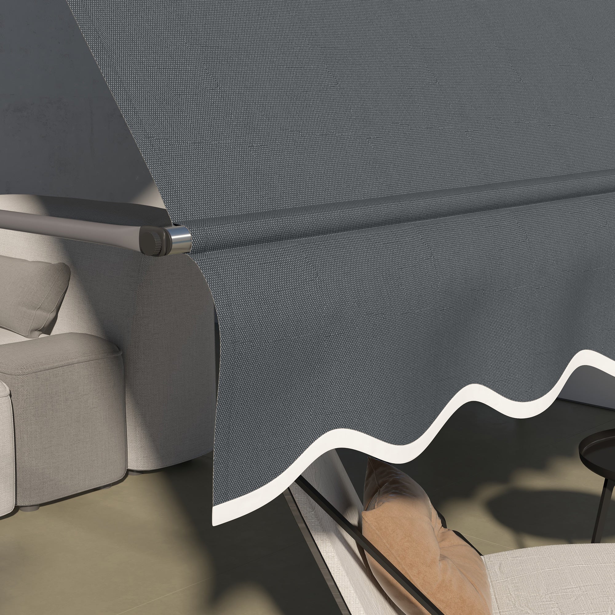 11.5' x 4' Manual Retractable Awning, Non-Screw Freestanding Patio Awning, UV Resistant, for Window or Door, Dark Grey Patio Awnings at Gallery Canada