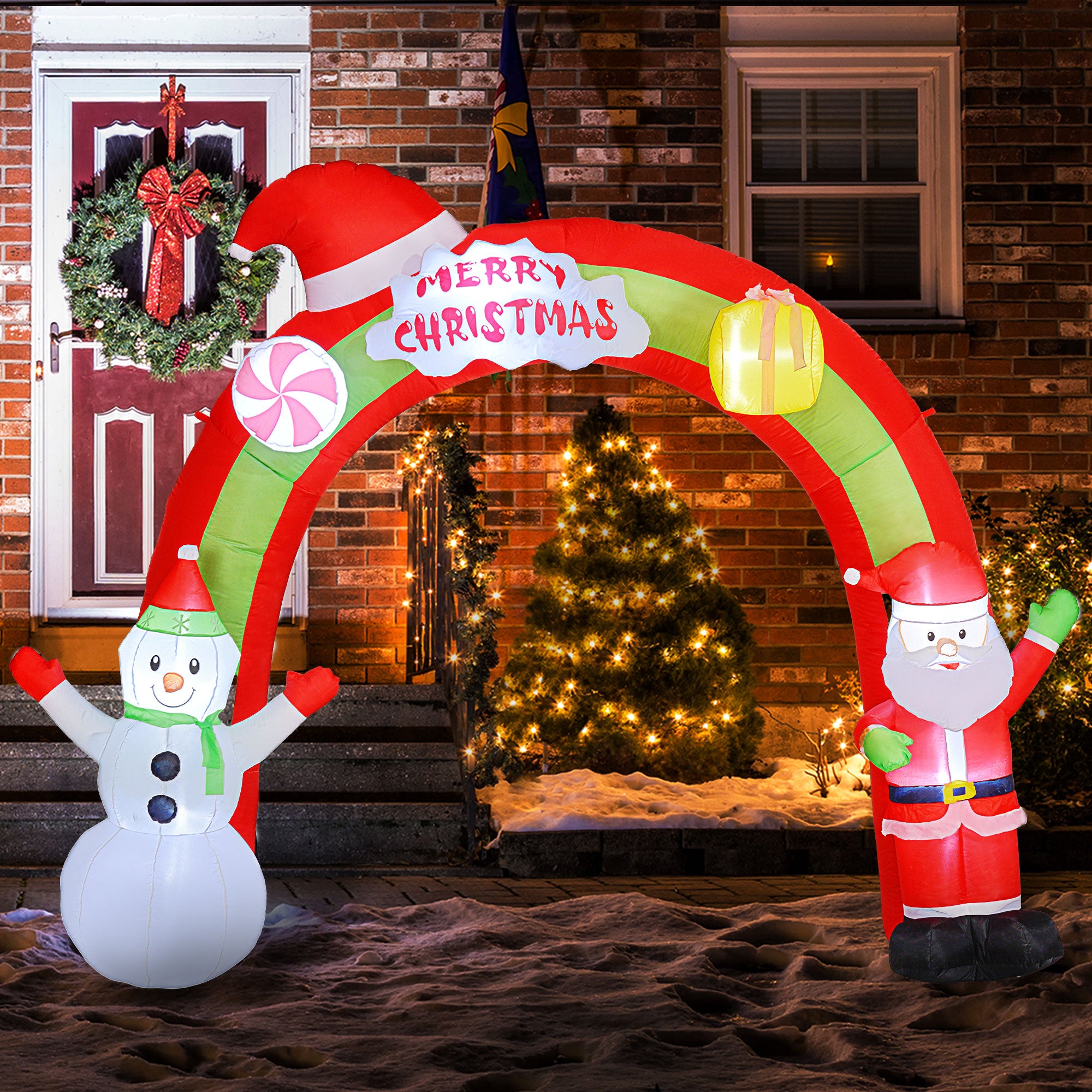 10FT Christmas Inflatable Archway, Outdoor Xmas Blow Up Santa Claus and Snowman Arch with Built-in LED Lights for Yard Christmas Inflatables Multi Colour at Gallery Canada