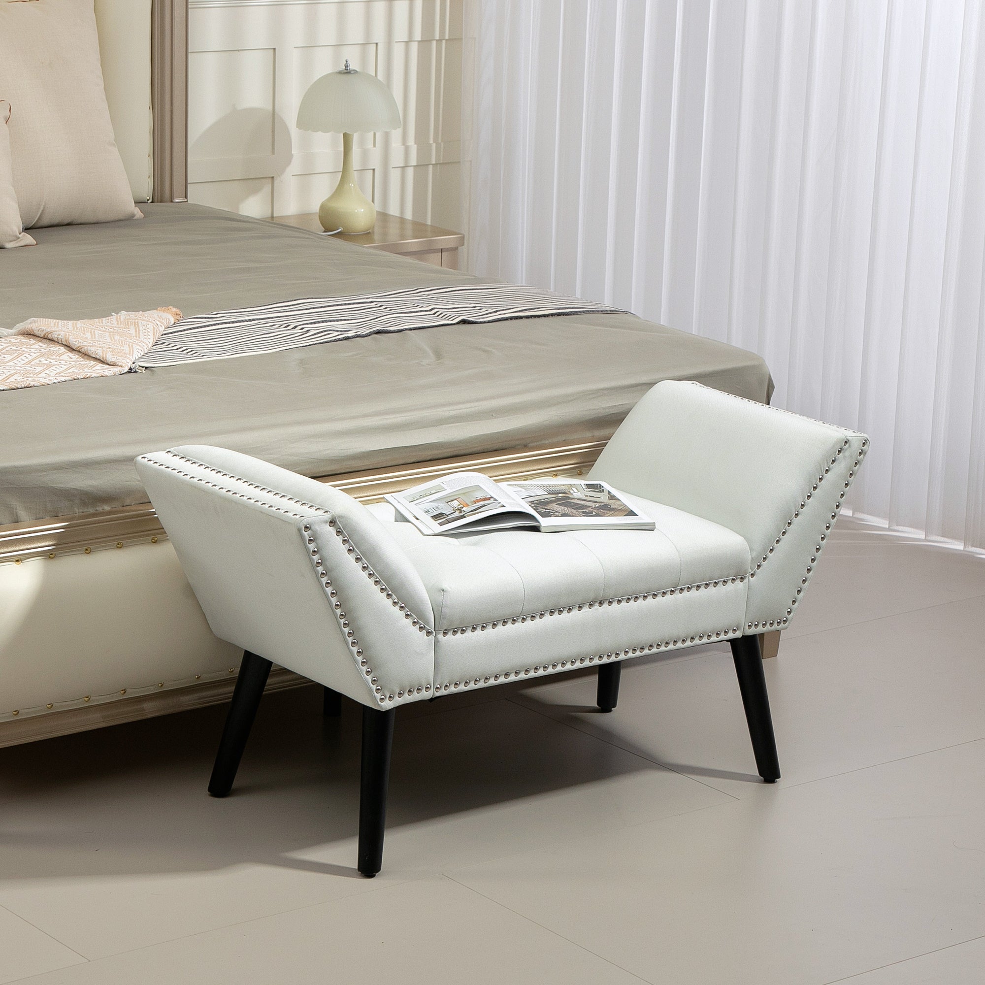 Modern Upholstered Bench, End of Bed Bench for Bedroom, Hallway Bench with Arms and Nailhead Trim Storage Ottomans & Benches at Gallery Canada