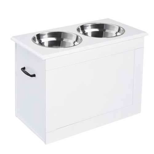 Large Elevated Pet Feeder with Storage Dog Pet Diner Function 2 Stainless Steel Dog Bowls Elevated Base for Large Dogs and Other Large Pet, White