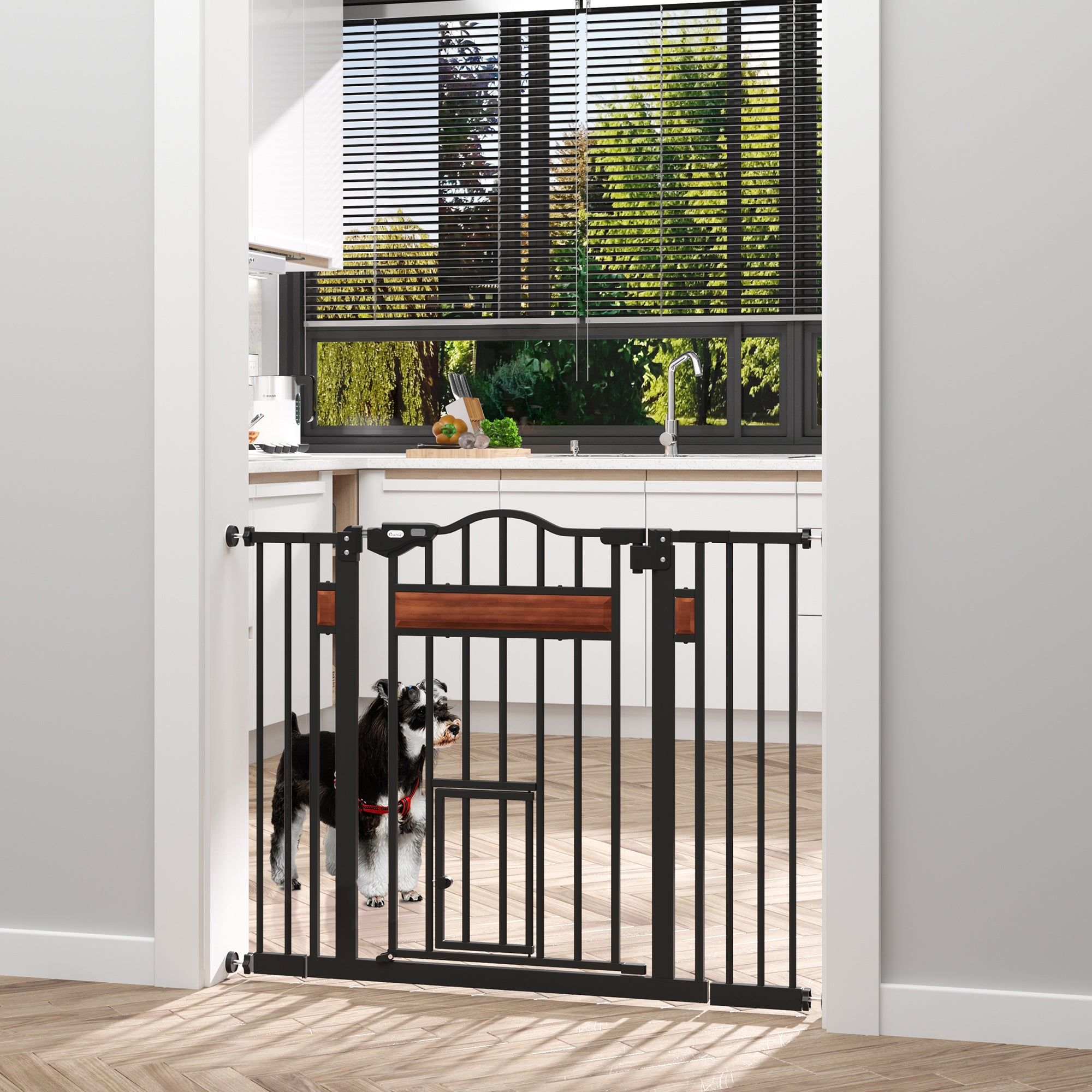 29.1''-41.3'' Extra Wide Dog Gate with Cat Door, Stair Pressure Fit, Auto Close, Double Locking, for Doorways, Hallways Houses, Kennels & Pens at Gallery Canada