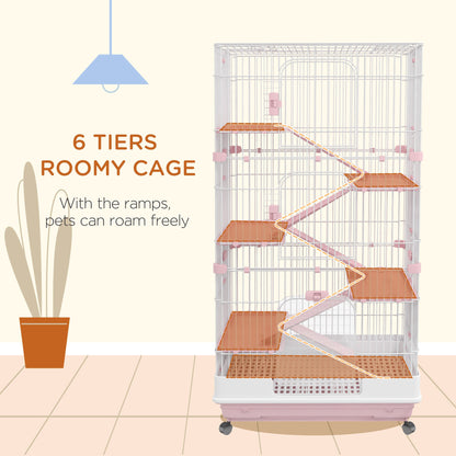 32"L 6-Level Small Animal Cage with Universal Lockable Wheels, Pink Houses & Habitats   at Gallery Canada