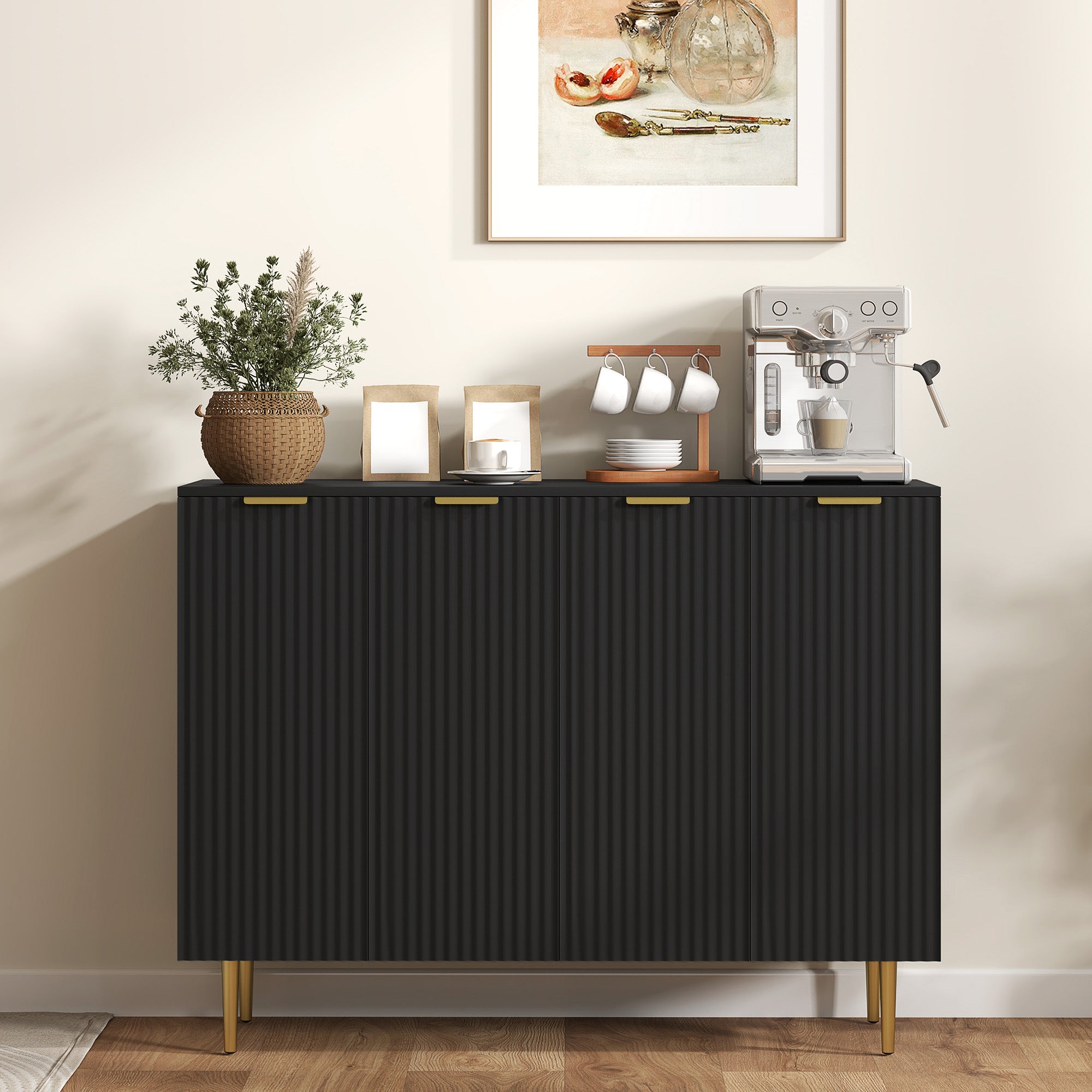 Modern Kitchen Storage Cabinet, Sideboard Buffet Cabinet with Adjustable Shelves for Hallway, Black Bar Cabinets   at Gallery Canada