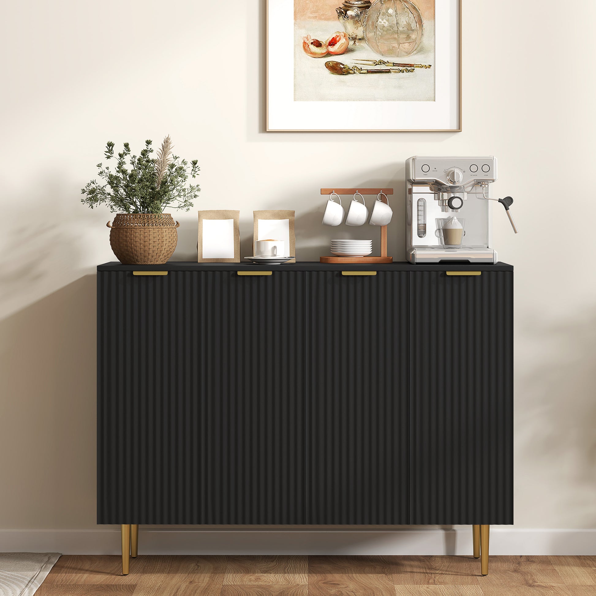 Modern Kitchen Storage Cabinet, Sideboard Buffet Cabinet with Adjustable Shelves for Hallway, Black Bar Cabinets   at Gallery Canada