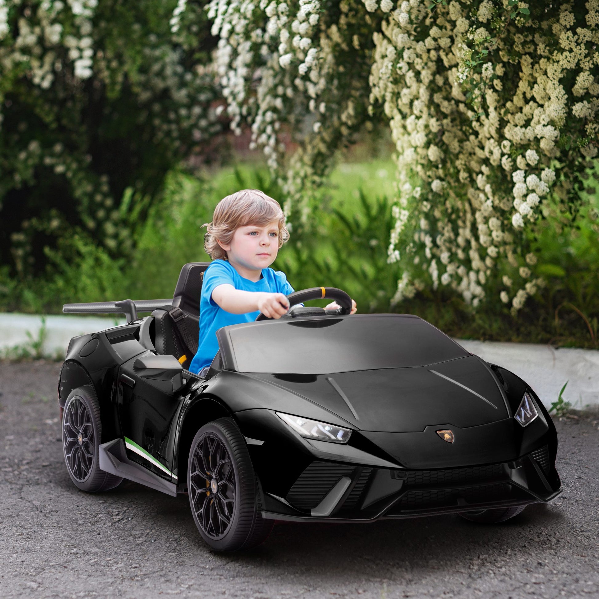 12V Lamborghini Huracan Licensed Kids Electric Car with Remote Control, Spring Suspension, Transport Wheels, Black Electric Toy Cars Black  at Gallery Canada