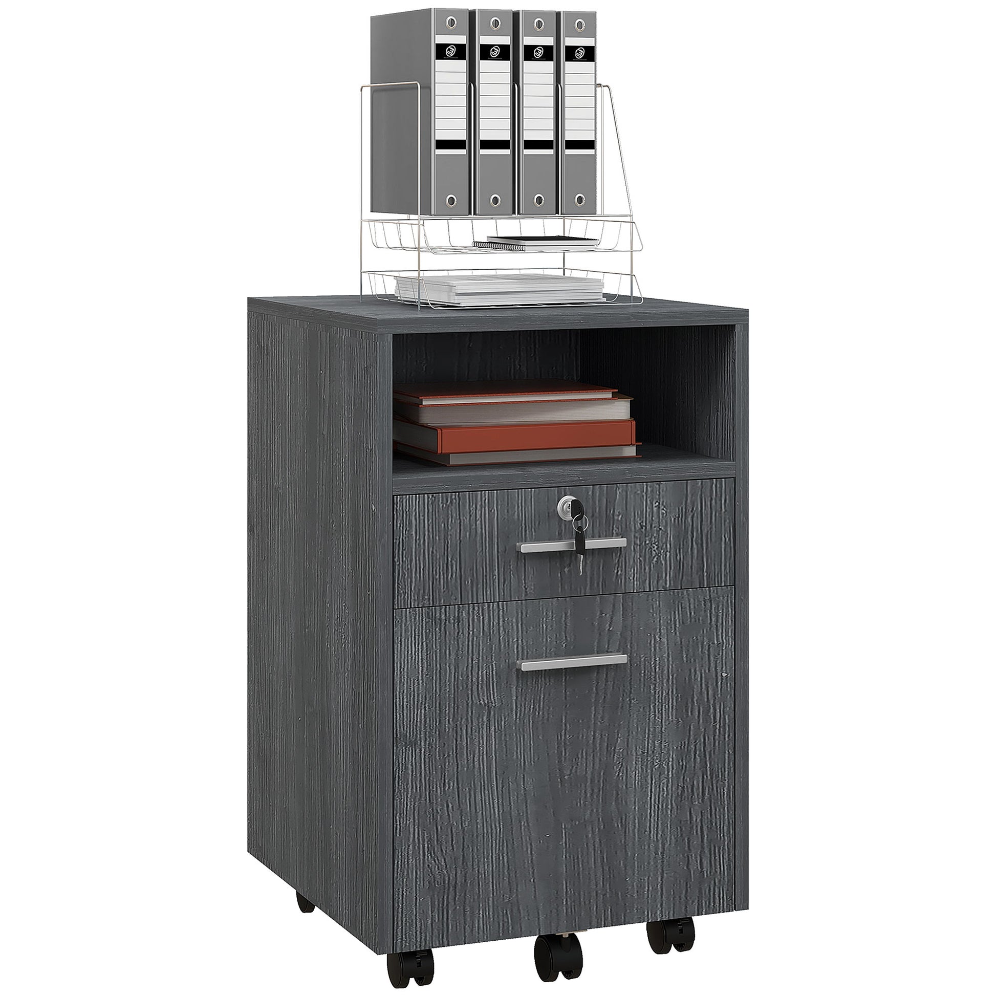 Small Filing Cabinet with 2 Drawers, Lockable Home Office Storage Cabinets on Wheels for A4, Letter Size, Grey Office Cabinets & Cupboards   at Gallery Canada