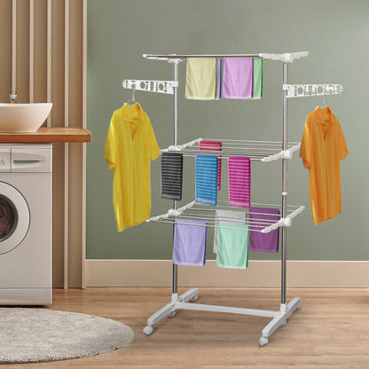 Stainless Steel 3-Tier Collapsible Clothes Drying Rack with Wheels, White Bath Accessories   at Gallery Canada