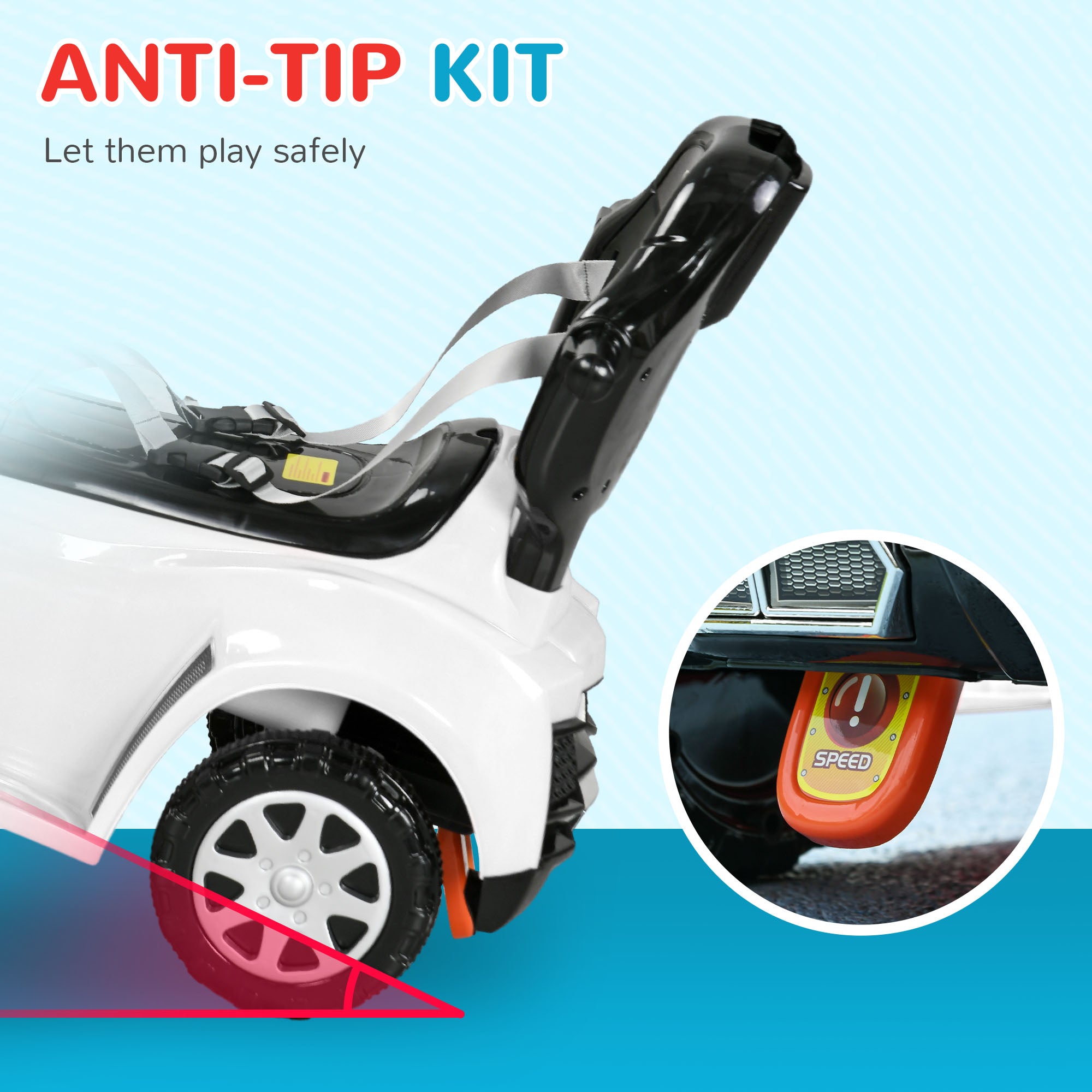 3 in 1 Kids Push Car Toddler Sliding Car, Foot to Floor Design with Music, Light, Handle, Removable Canopy, White Push Cars for Toddlers at Gallery Canada