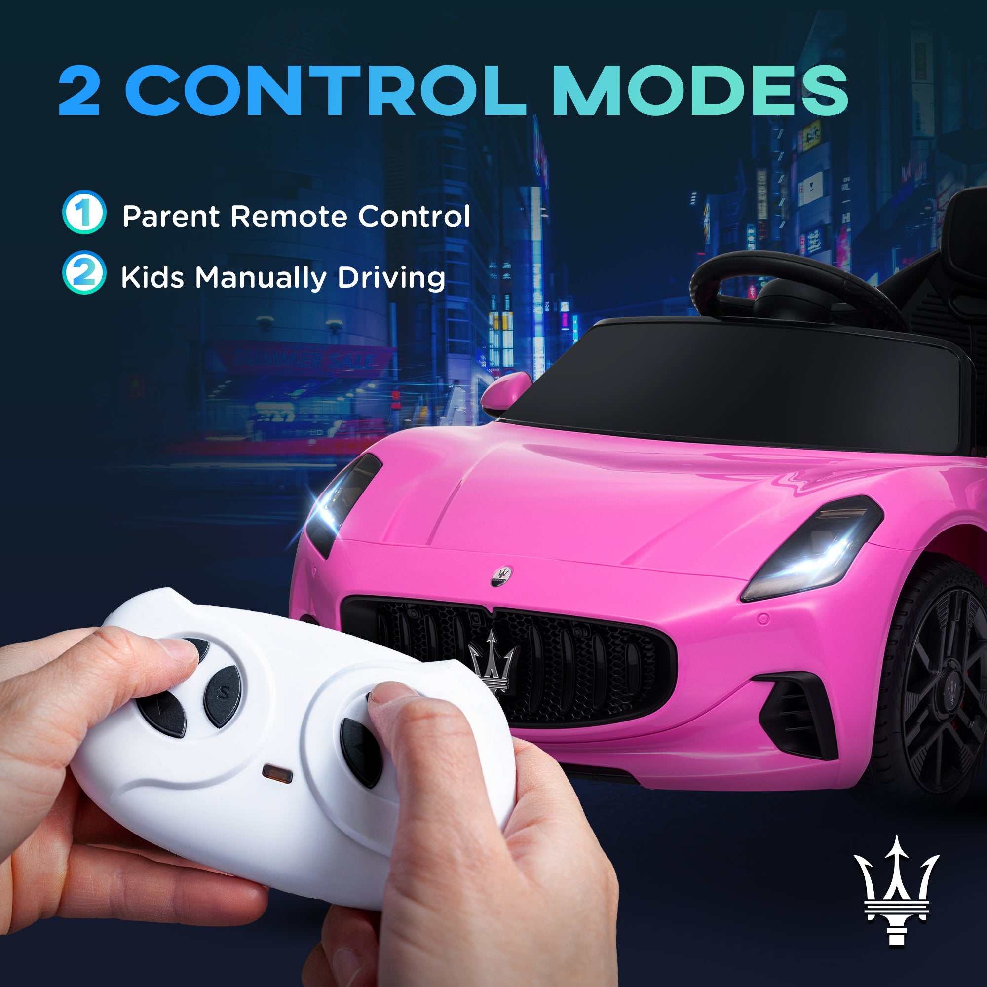 12V Maserati Gran Turismo Licensed Kids Electric Car w/ Remote Control, Soft Start, LED Lights, Music, Horn, MP3, Pink Electric Toy Cars   at Gallery Canada