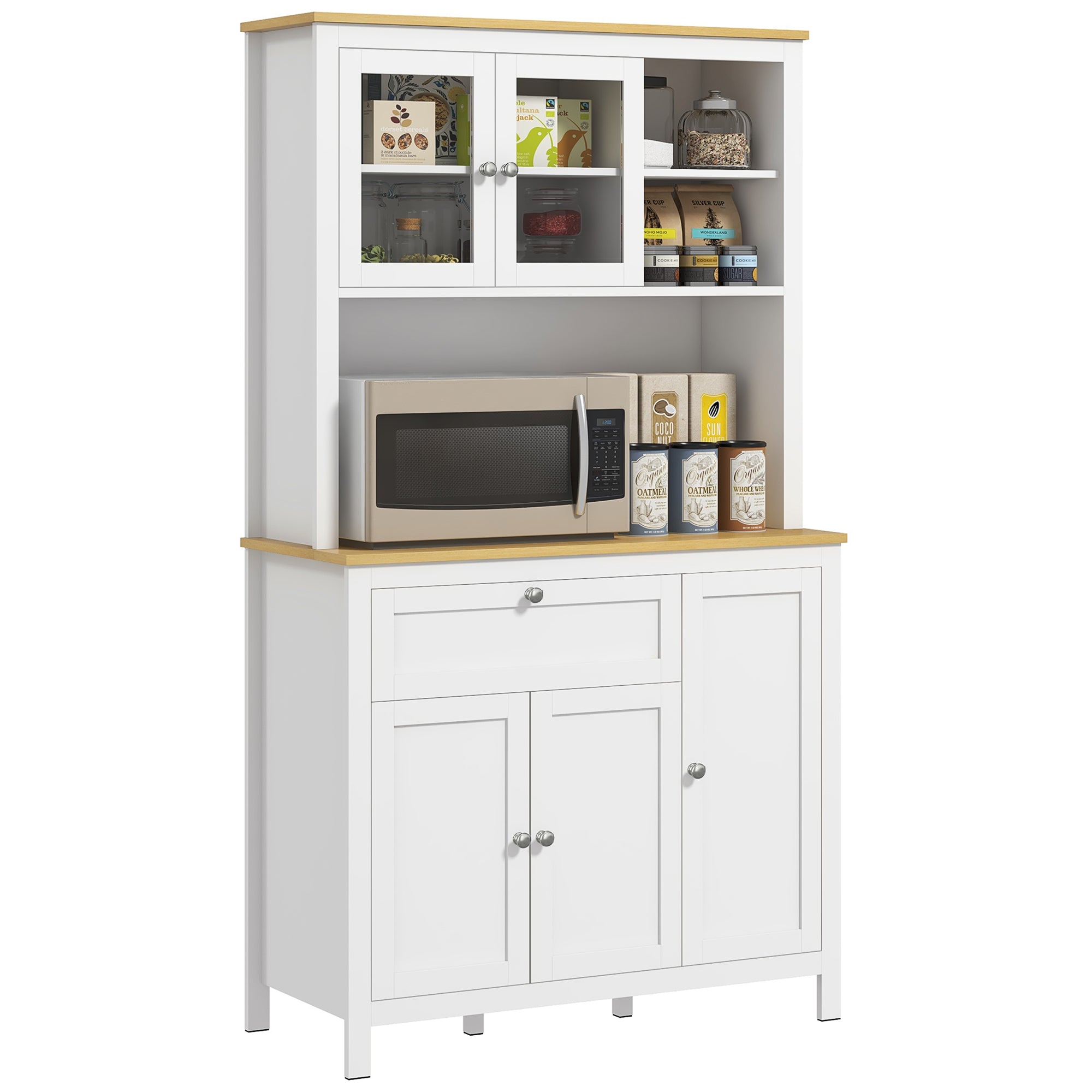 5-Door Kitchen Pantry Cabinet, Freestanding Storage Cabinet Cupboard with Adjustable Shelves, 71