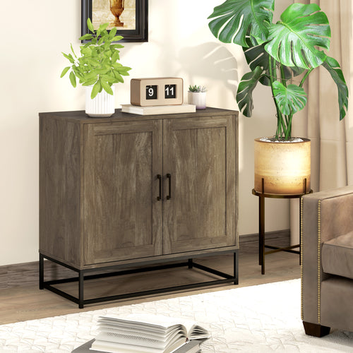 Kitchen Storage Cabinet, Wood Effect Sideboard Buffet Cabinet with Adjustable Shelf and 2 Doors, Nature Wood