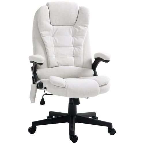 6 Point Vibrating Massage Office Chair High Back Executive Chair with Reclining Back, Swivel Wheels, White