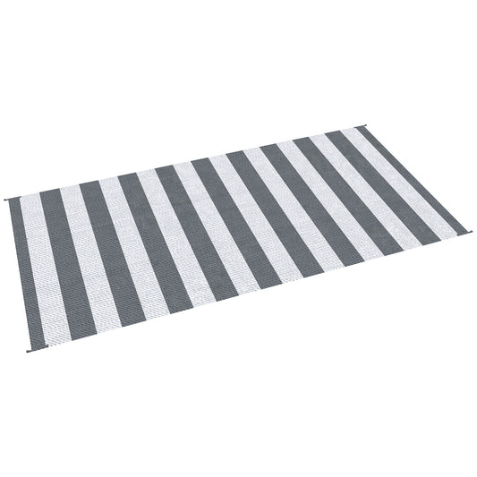 Reversible Outdoor RV Rug, Patio Floor Mat, 9' x 18' Plastic Straw Rug for Backyard, Deck, Beach, Camping, Grey &; White Garden Decor at Gallery Canada