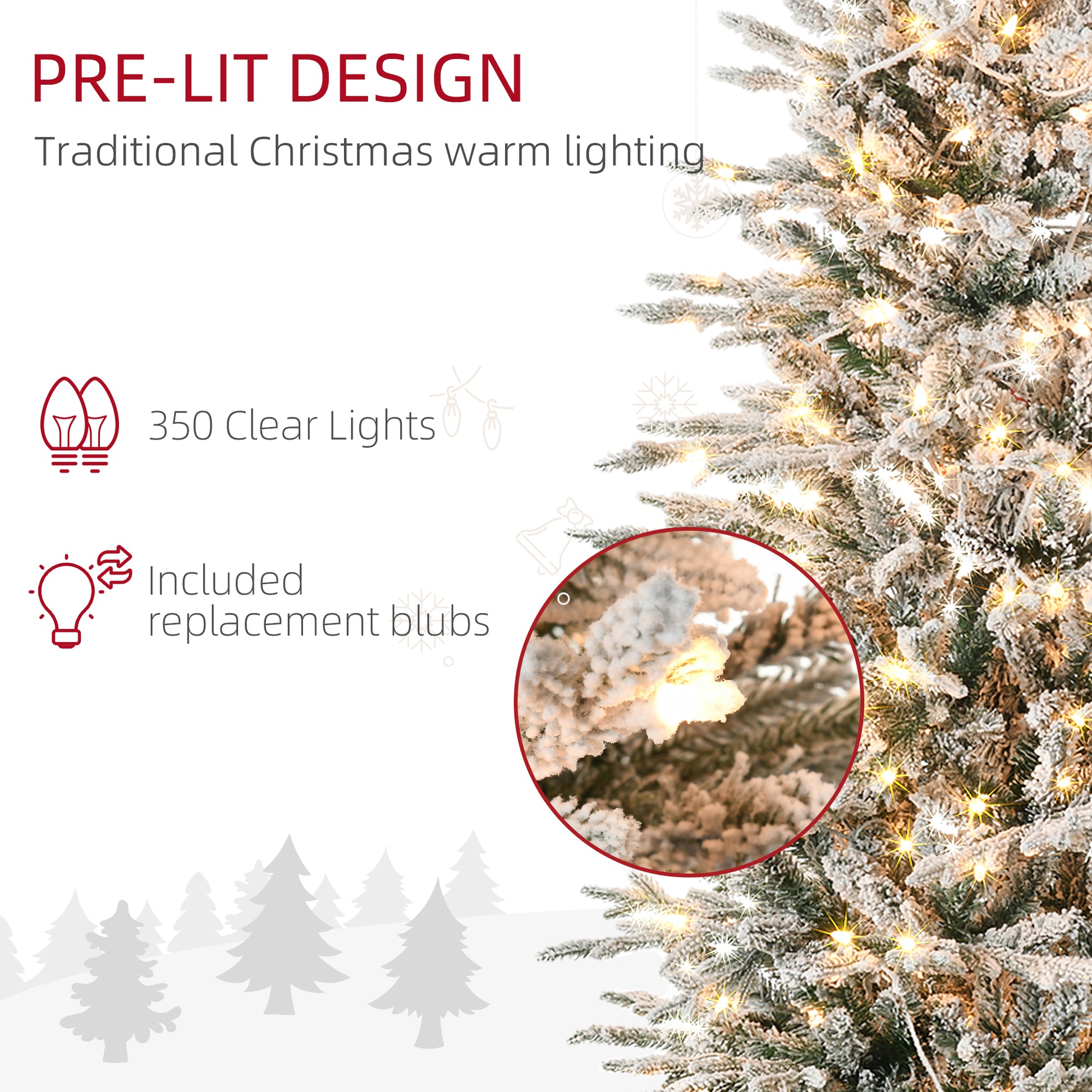 7' Pre Lit Artificial Flocked Christmas Trees, with Snow Branches, Warm Yellow Clear Lights, Auto Open, Extra Bulb Pre Lit Christmas Trees   at Gallery Canada