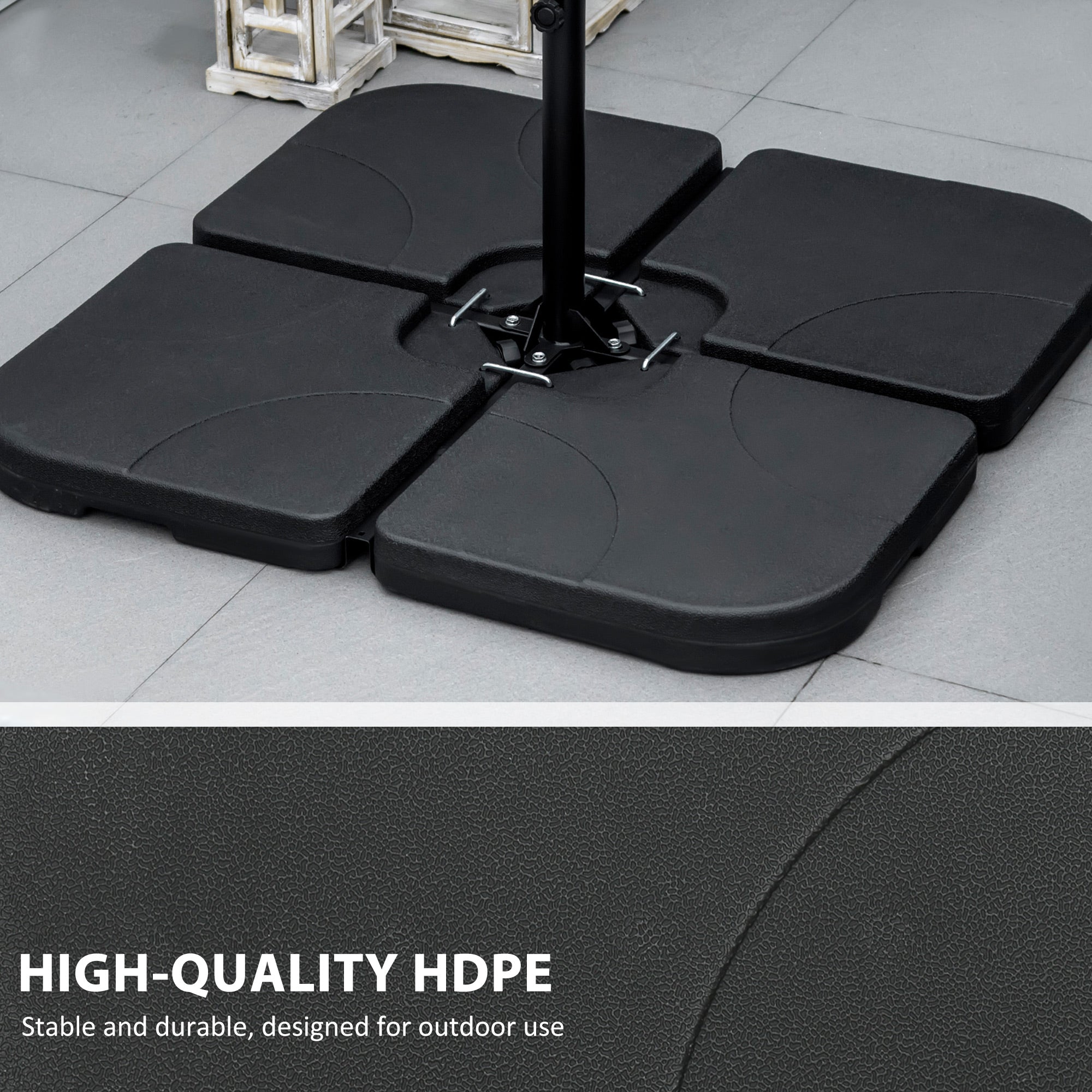 4 Piece Umbrella Base Stand w/ U Locking, 132 lb Capacity Water or 172 lb Capacity Sand, Black Umbrella Bases at Gallery Canada
