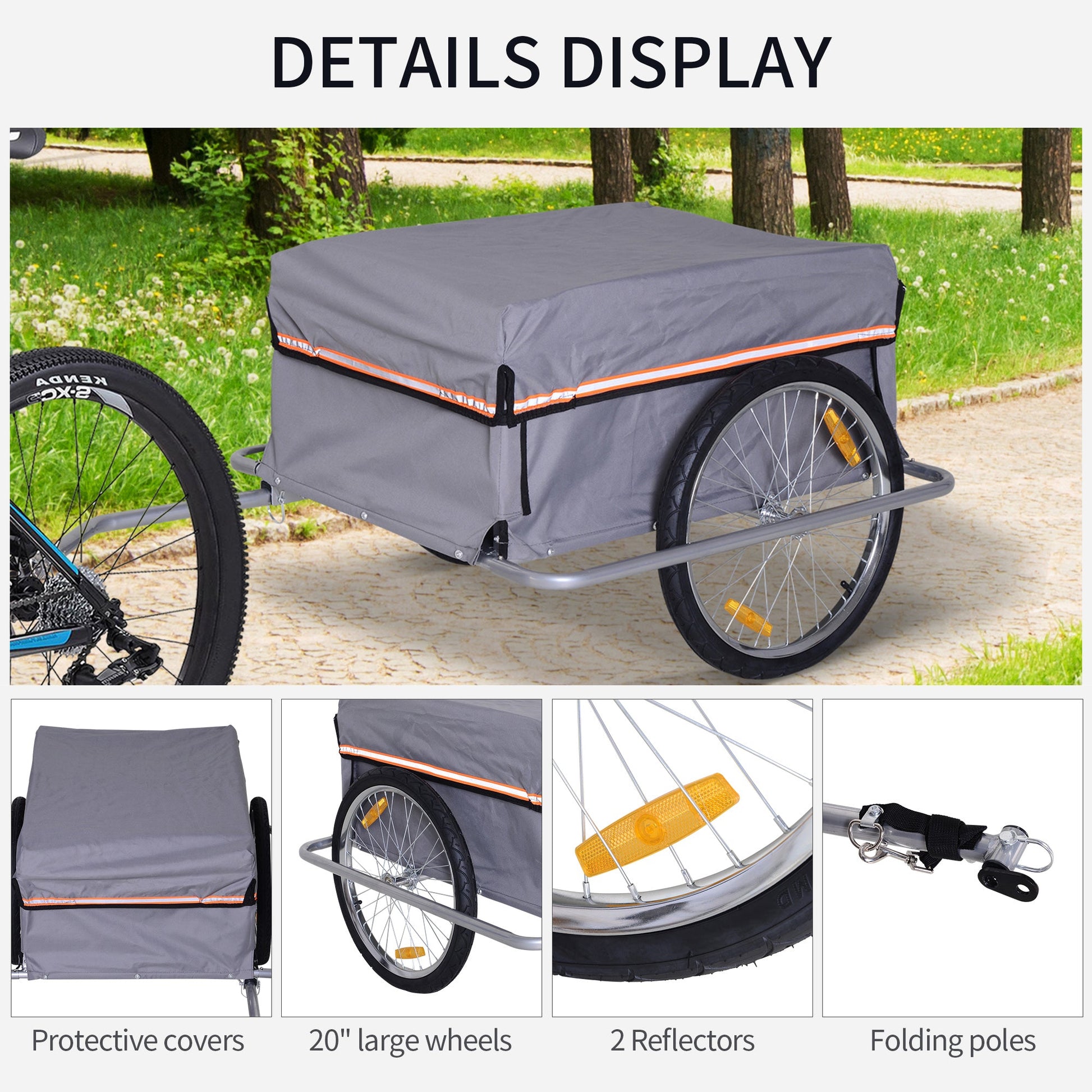 Bicycle Cargo Trailer Cart Carrier Garden Use w/ Quick Release, Cover, Grey Bike Cargo Trailers   at Gallery Canada