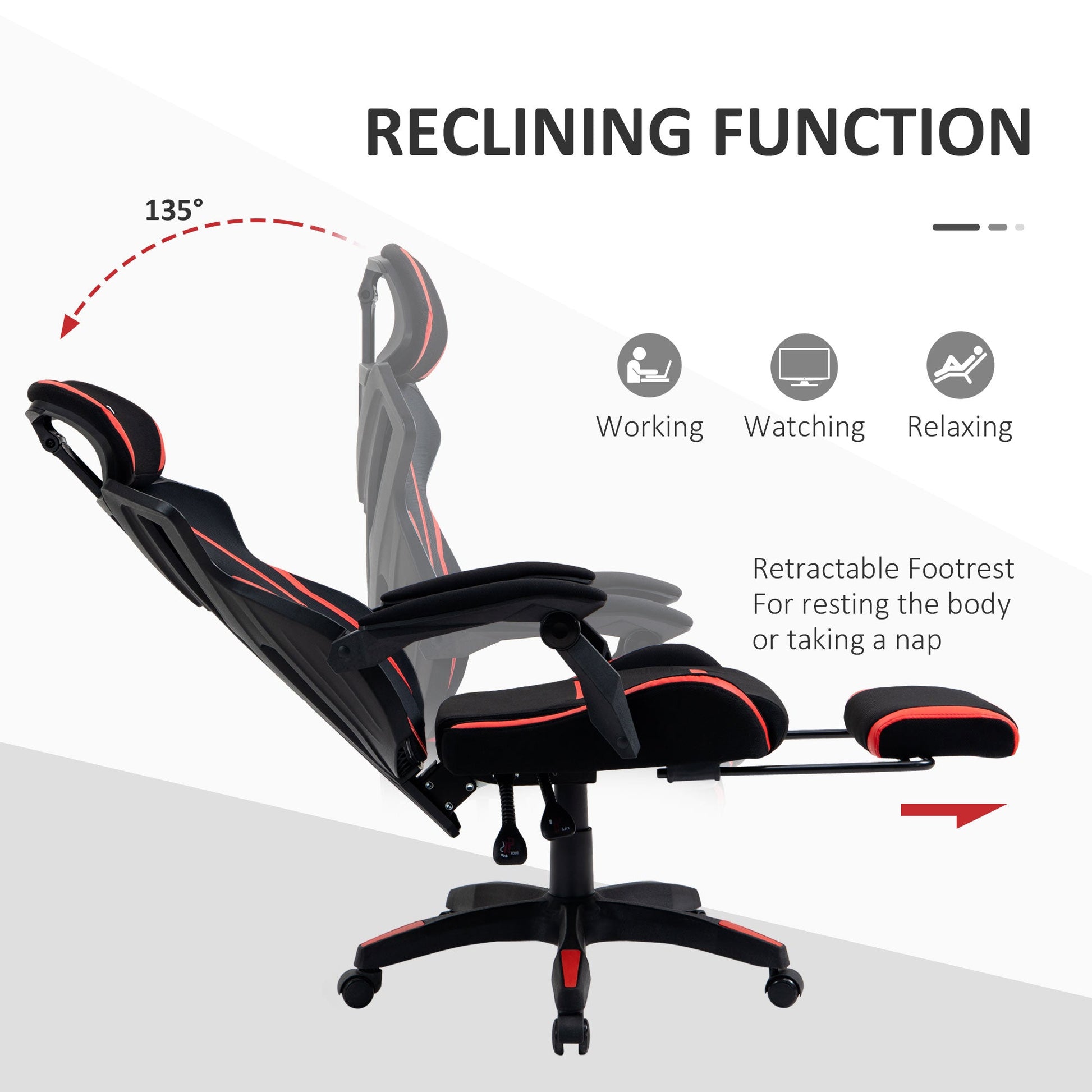 Racing Gaming Chair, Mesh Office Chair, High Back Computer Chair with Footrest, Lumbar Back Support, Swivel Wheels, Adjustable Height, Black Red Video Game Chairs   at Gallery Canada