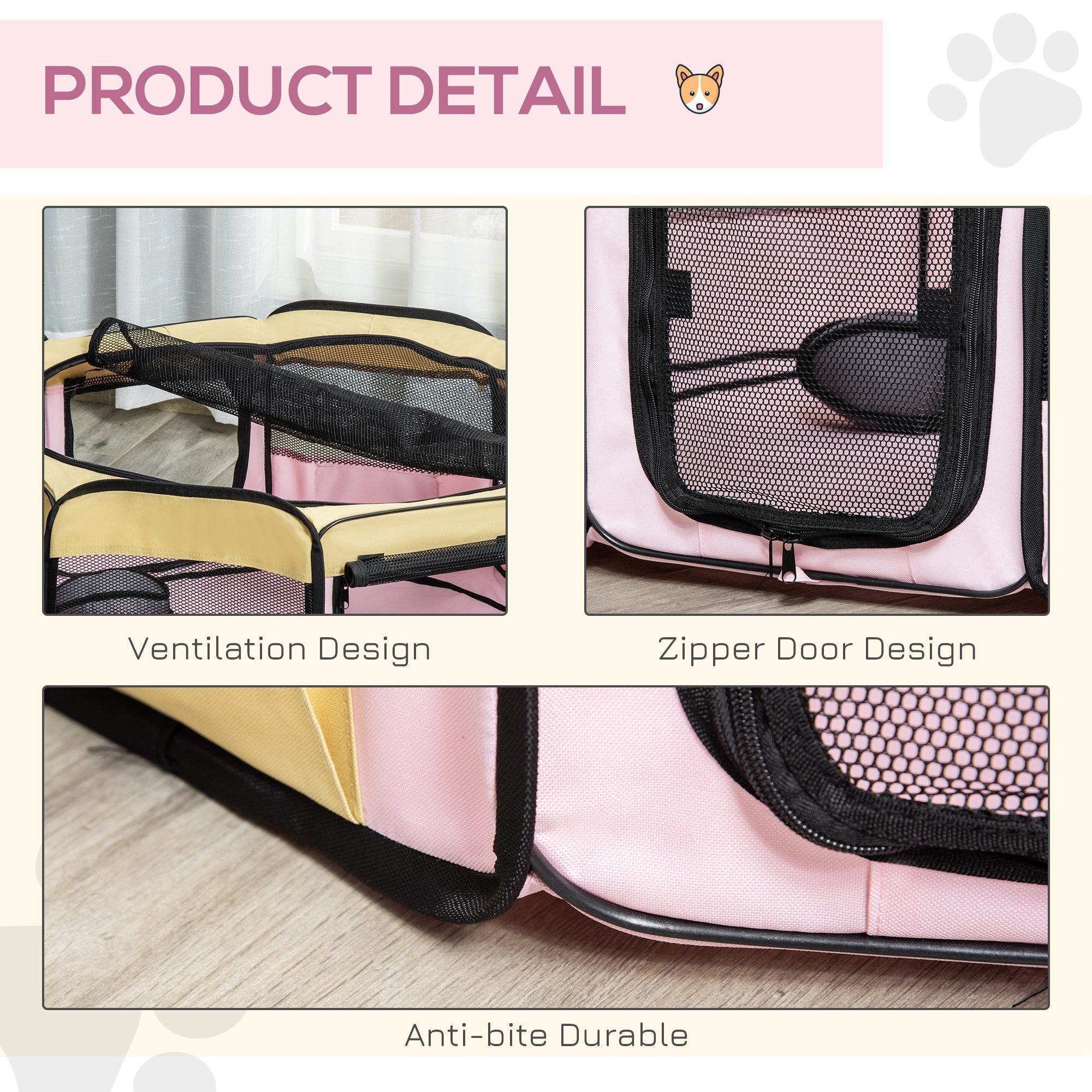 49-inch Large Exercise Puppy Pet Playpen Portable Dog Cat Pet Play Pen Pet Cage Tent Kennel Crate Pink Carry Bag Included Houses, Kennels & Pens   at Gallery Canada