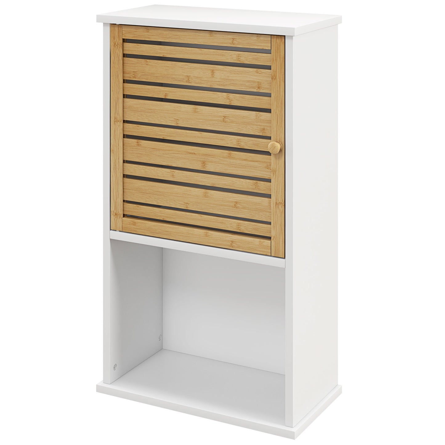 Wall Mounted Bathroom Cabinet with Storage, Bathroom Wall Cabinet with Bamboo Slat Door and Adjustable Shelf, White Wall Mounted Cabinets   at Gallery Canada