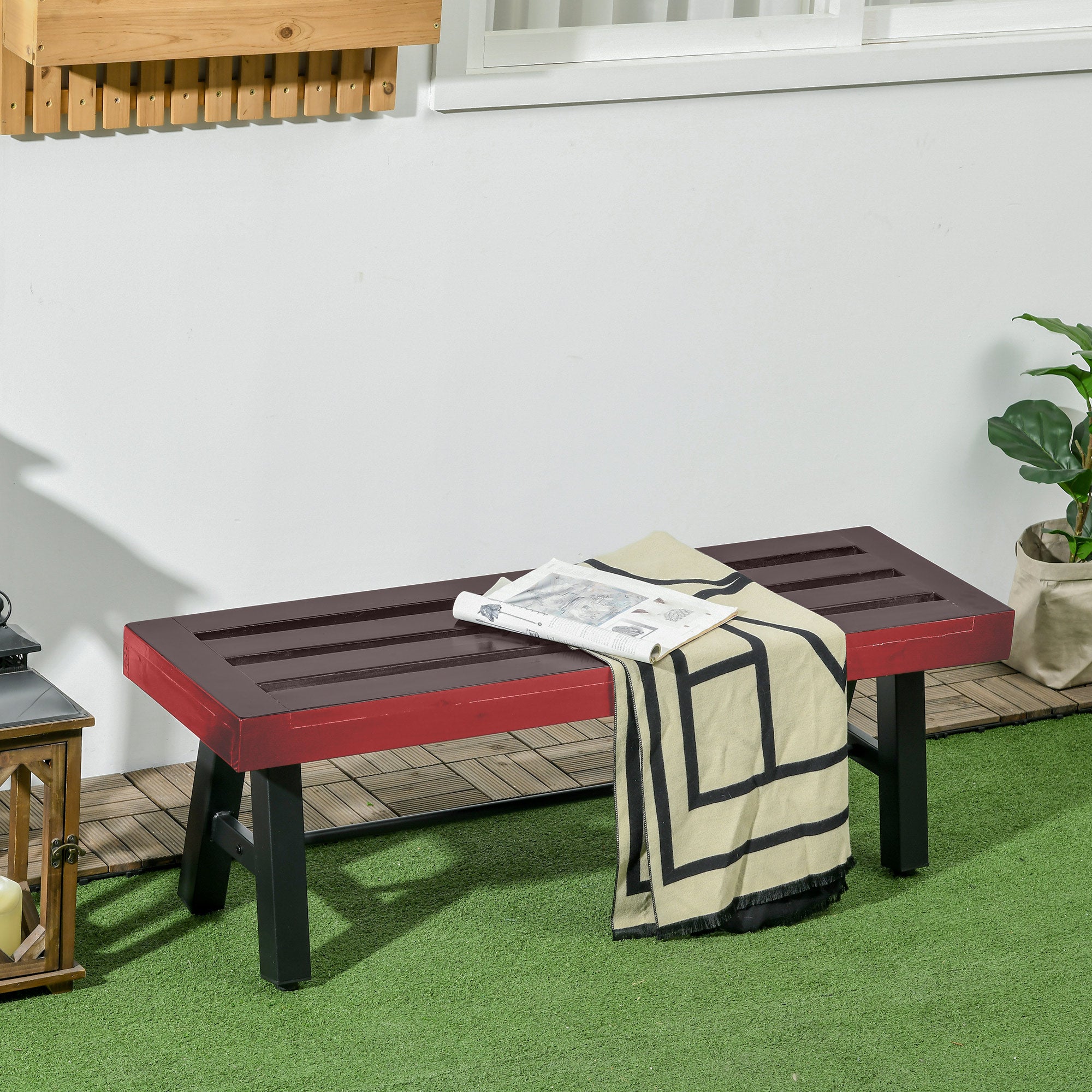 Patio Wooden Bench, Outdoor Garden Bench with Slatted Seat, Front Porch Loveseat for Conservatory, Garden, Poolside, Deck, Brown Outdoor Benches at Gallery Canada