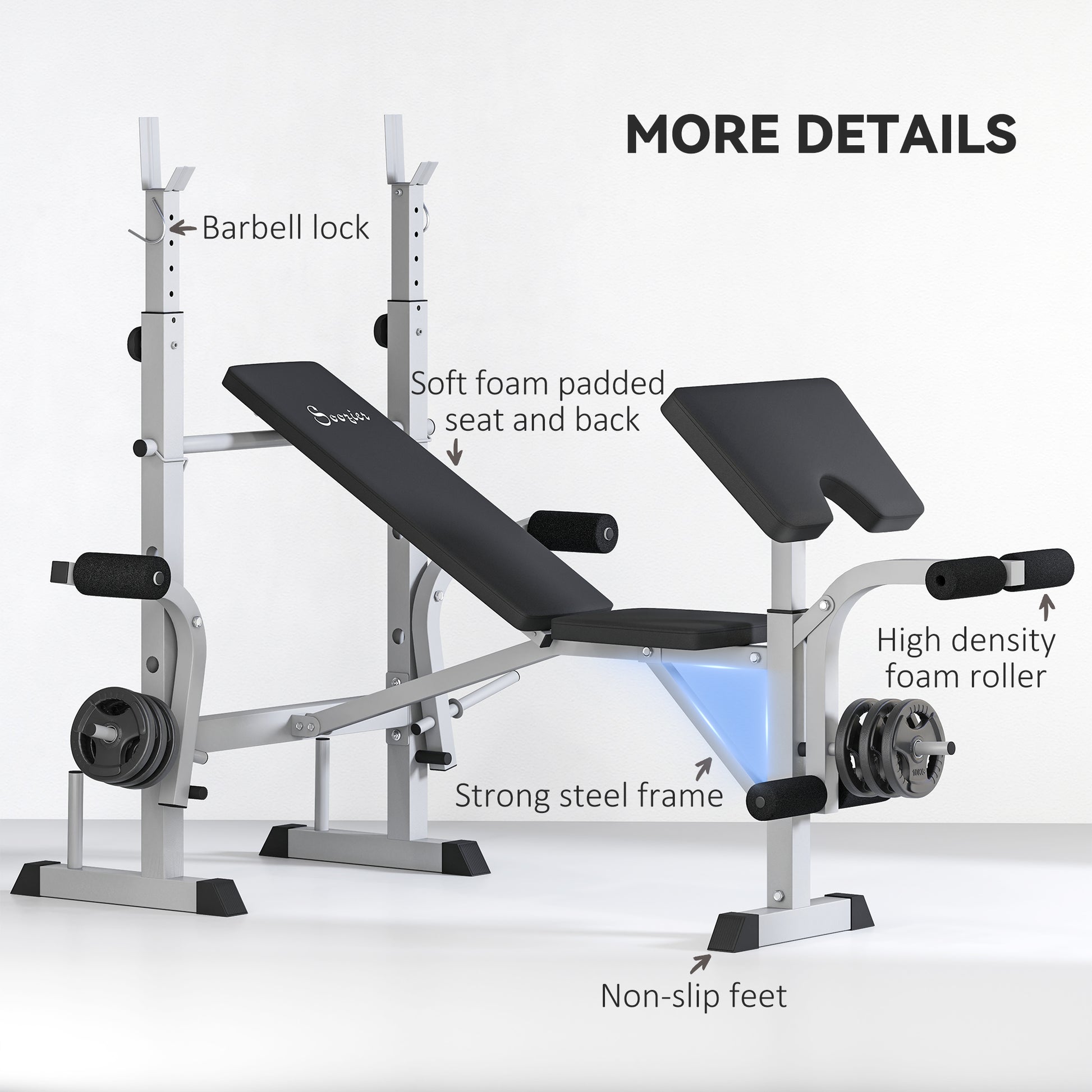 Bench Press Set Adjustable Weight Bench with Squat Rack, Preacher Curl Pad, Leg Developer and Weight Storage, Grey Weight Benches   at Gallery Canada