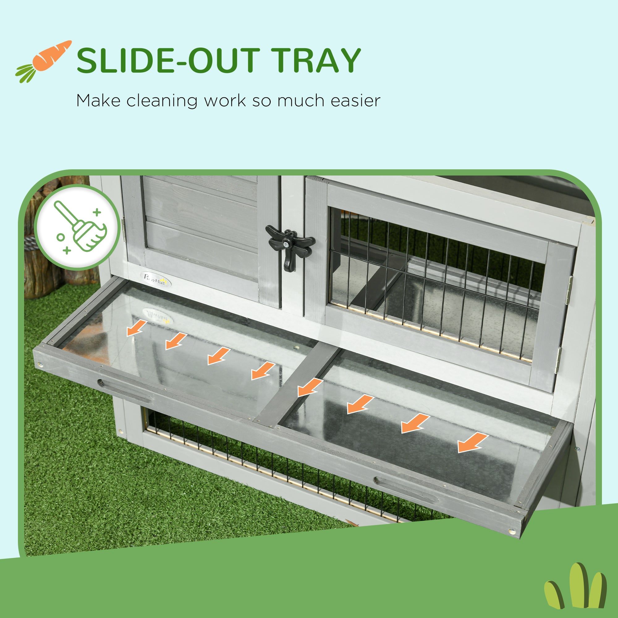 Wood Rabbit Hutch w/ Ramp, Openable Roof, Pull-out Tray, Light Grey Rabbit Hutch at Gallery Canada