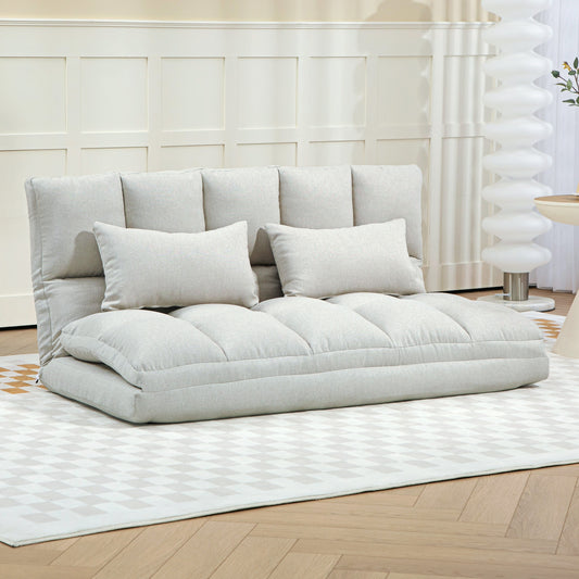 Convertible Floor Sofa, Foldable 2-Seater Lazy Sofa Sleeper with 9-position Backrest and 2 Pillows Cream White 2-Seater Sofas at Gallery Canada