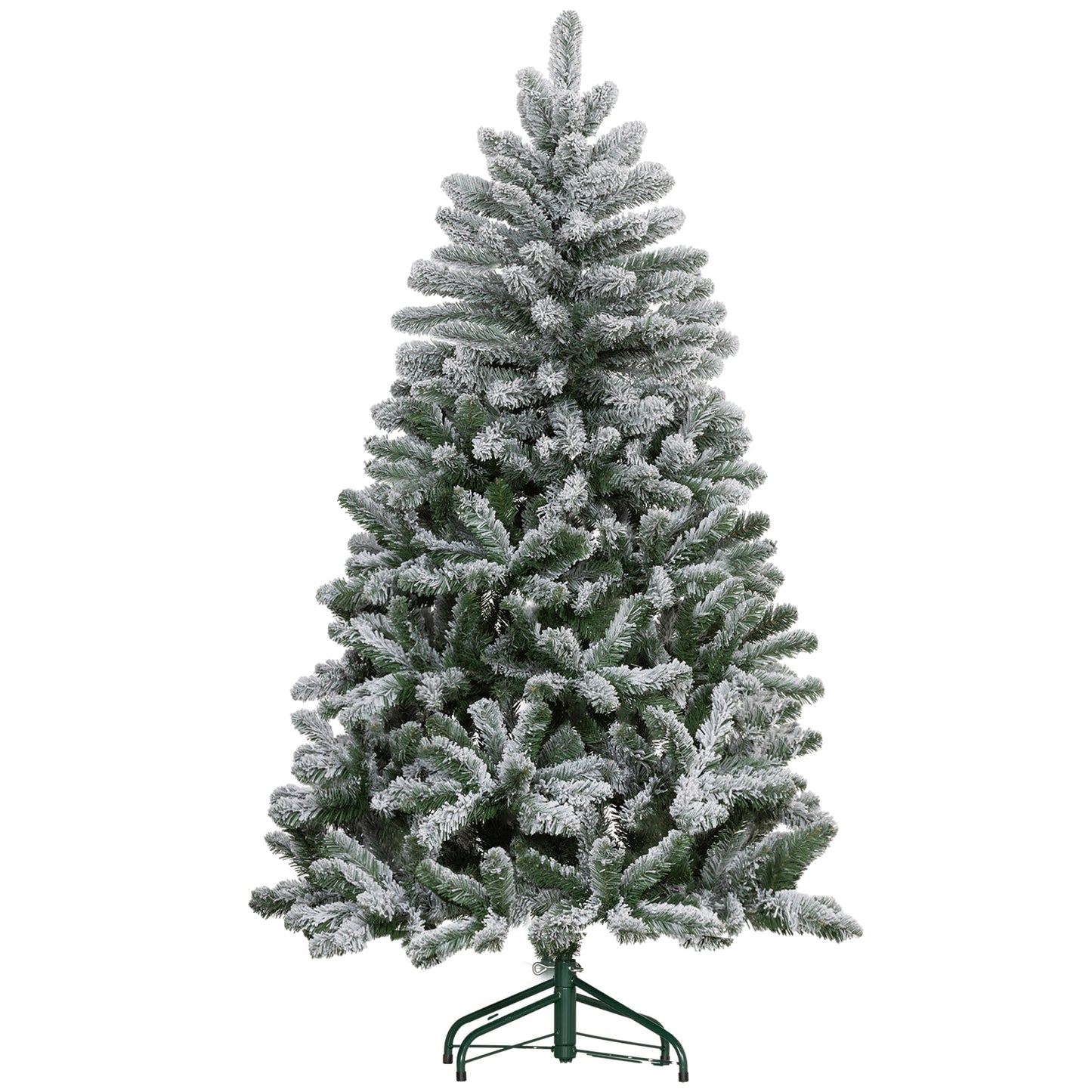 5 Foot Artificial Flocked Christmas Tree with Snow, Metal Stand, Hinged Xmas Tree for Home Office Holiday Flocked Christmas Trees   at Gallery Canada