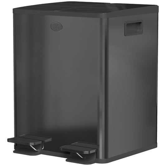 Dual Garbage Bin, Soft-Close Trash Can with Foot Pedal, 2 x 20 Liter Garbage Can with Removable Inner Buckets, Black Household Supplies at Gallery Canada