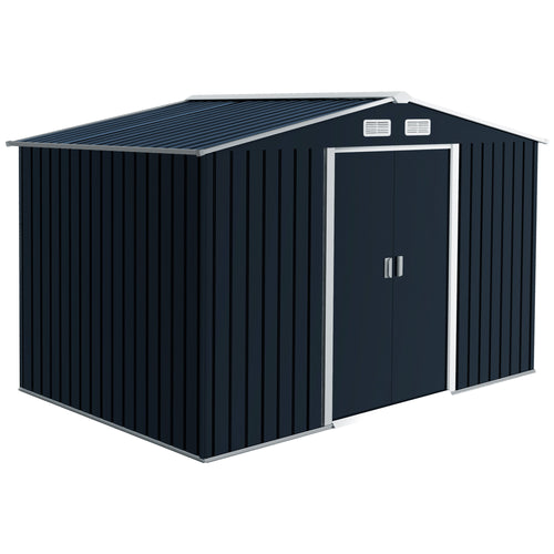 9.1'x6.4'x6.3' Garden Storage Shed w/ Foundation Kit Metal Tool Storage House w/ Double Doors Dark Grey