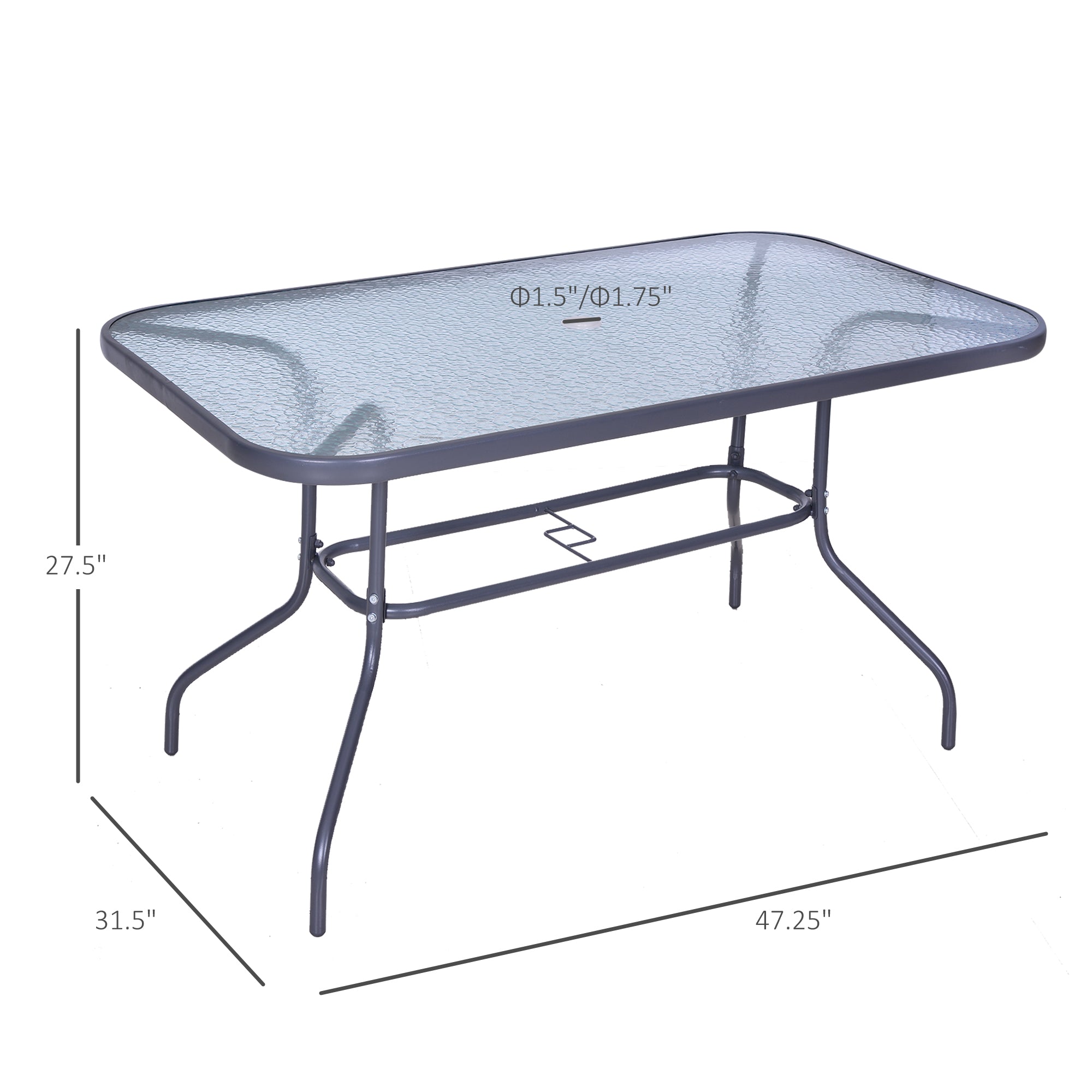 Metal Garden Dining Tables Outdoor Patio w/ Tempered Glass Top, Umbrella Hole, 55