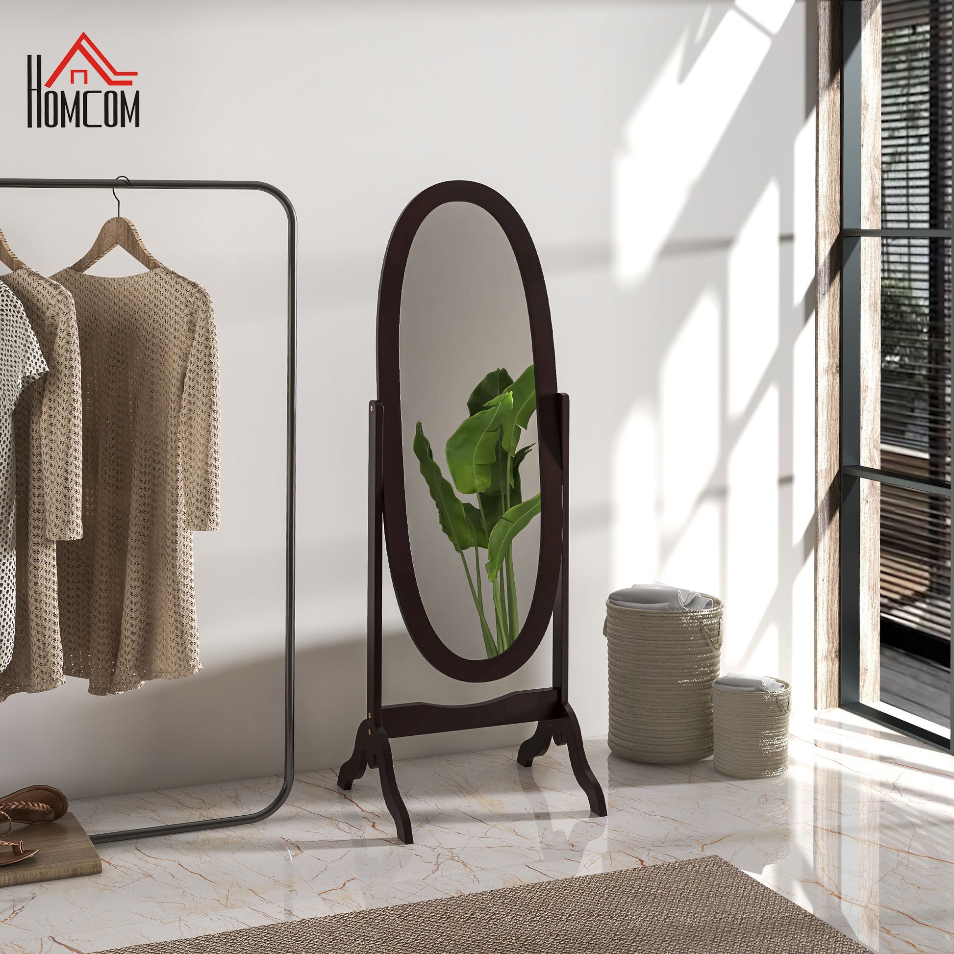 Floor Standing Mirror Full Length Mirror with Adjustable Angle Oval Frame for Dressing Room Bedroom Living Room Coffee Full Length Mirrors Coffee  at Gallery Canada