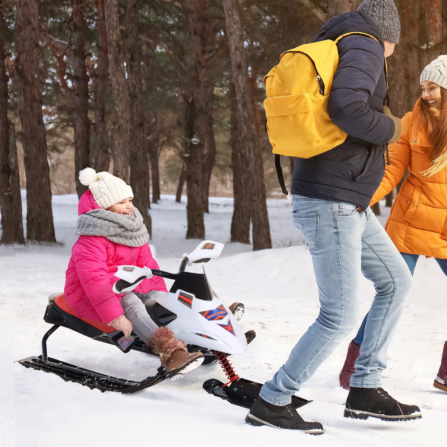 Snow Racer Sleds for Kids with Padded Rubber Seat, Snow Motor with Wind Shield Handle and Anti-slip Pedal, Winter Gift for Boys and Girls Snow Scooters   at Gallery Canada