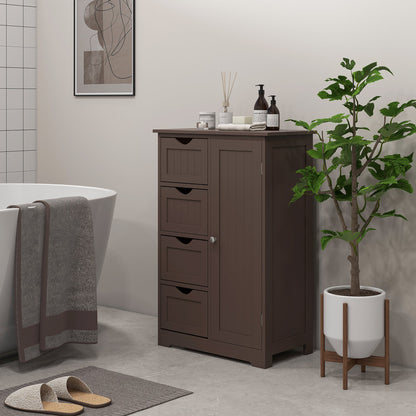 Bathroom Storage Cabinet, Floor Cabinet with Adjustable Shelf and 4 Drawers, Side Cabinet for Washroom, Brown Bathroom Cabinets   at Gallery Canada