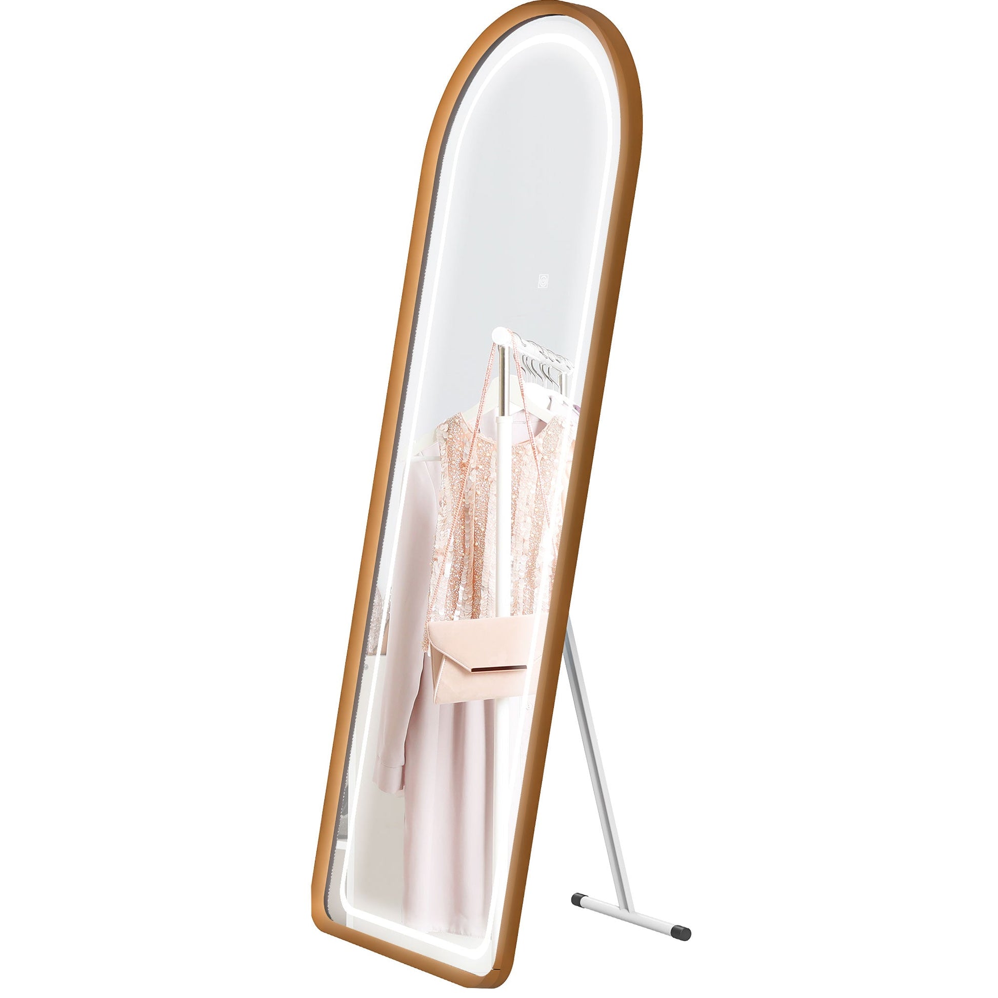 Standing Mirror with LED Lights, 58" x 20" Floor Mirror, Full Body Mirror with Dimmable and 3 Colour Lighting, Gold Full Length Mirrors Gold  at Gallery Canada