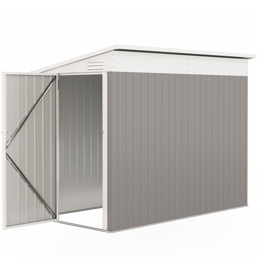 4' x 8' Outdoor Storage Shed Lean to Shed Outdoor Metal Tool Shed with Lockable Door and Air Vents, Light Grey