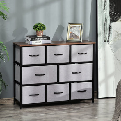 8-Bin Dresser, 3-Tier Fabric Chest of Bins, Storage Tower Organizer Unit with Steel Frame Wooden Top for Living Room, Hallway, Grey Storage Cabinets   at Gallery Canada